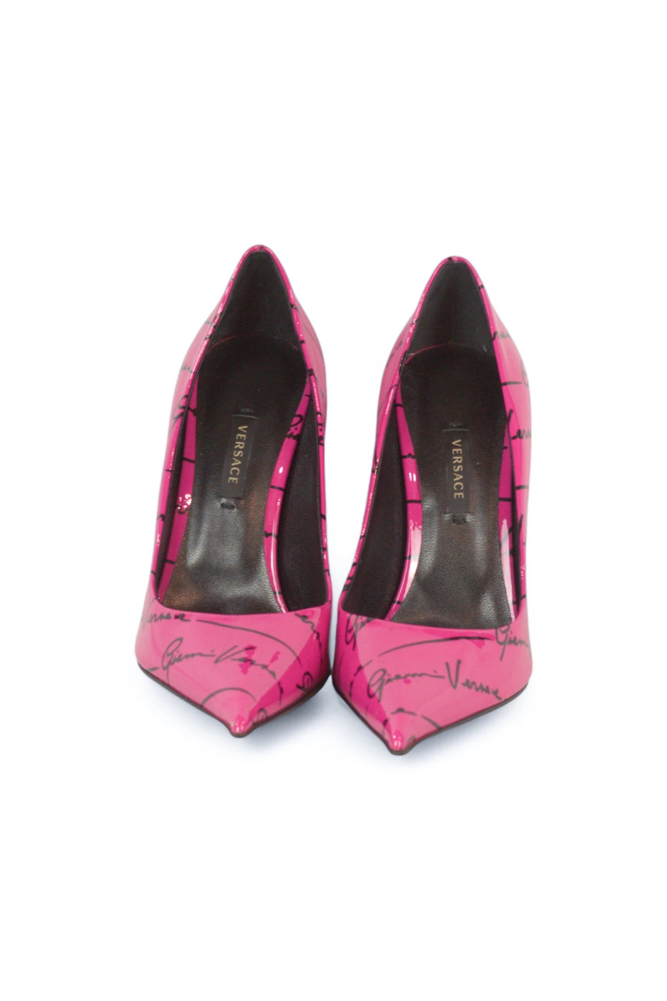 Fuchsia Patent Pumps with Gianni Versace Signature Print