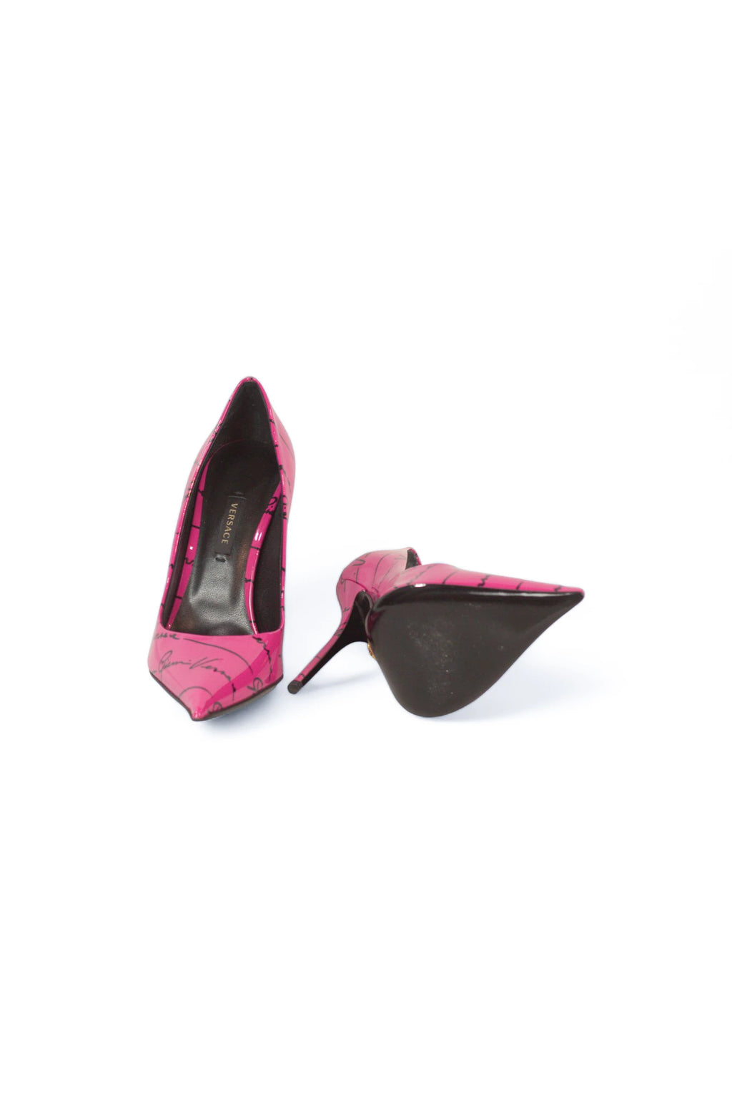 Fuchsia Patent Pumps with Gianni Versace Signature Print