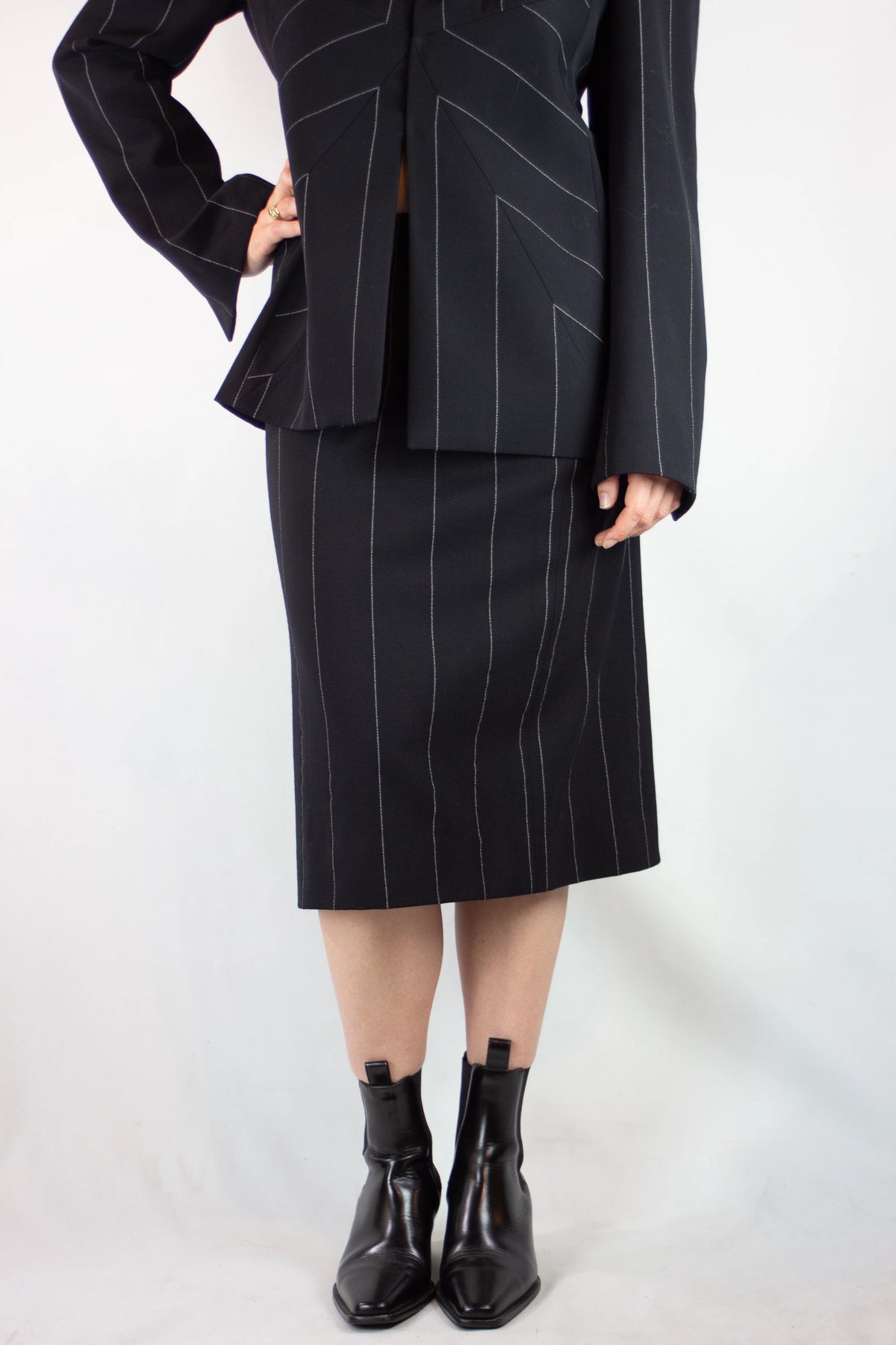 Pinstripe Wool Tailleur Skirt Suit Set FW1998