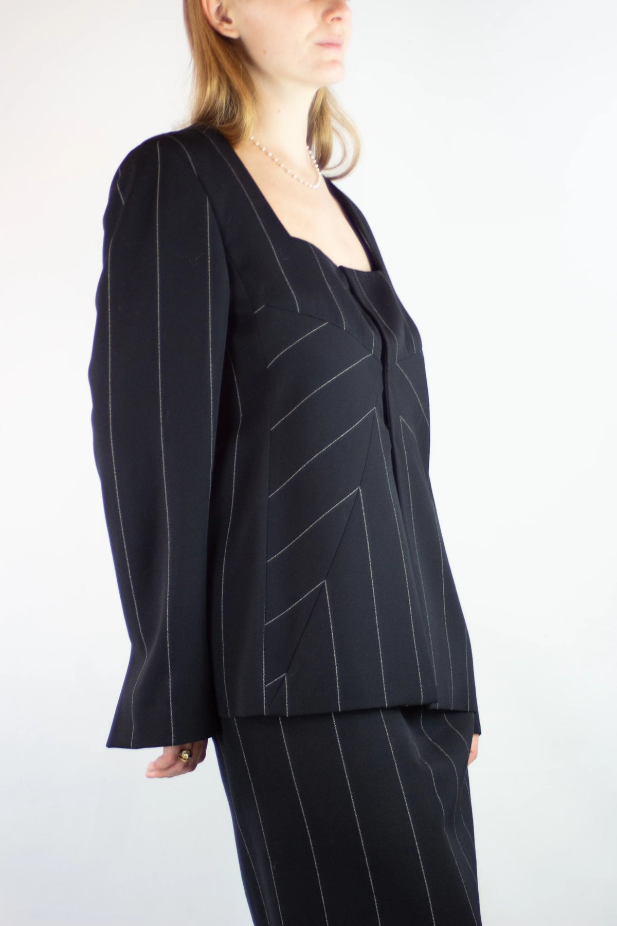 Pinstripe Wool Tailleur Skirt Suit Set FW1998