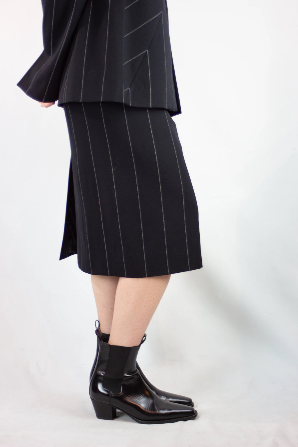 Pinstripe Wool Tailleur Skirt Suit Set FW1998