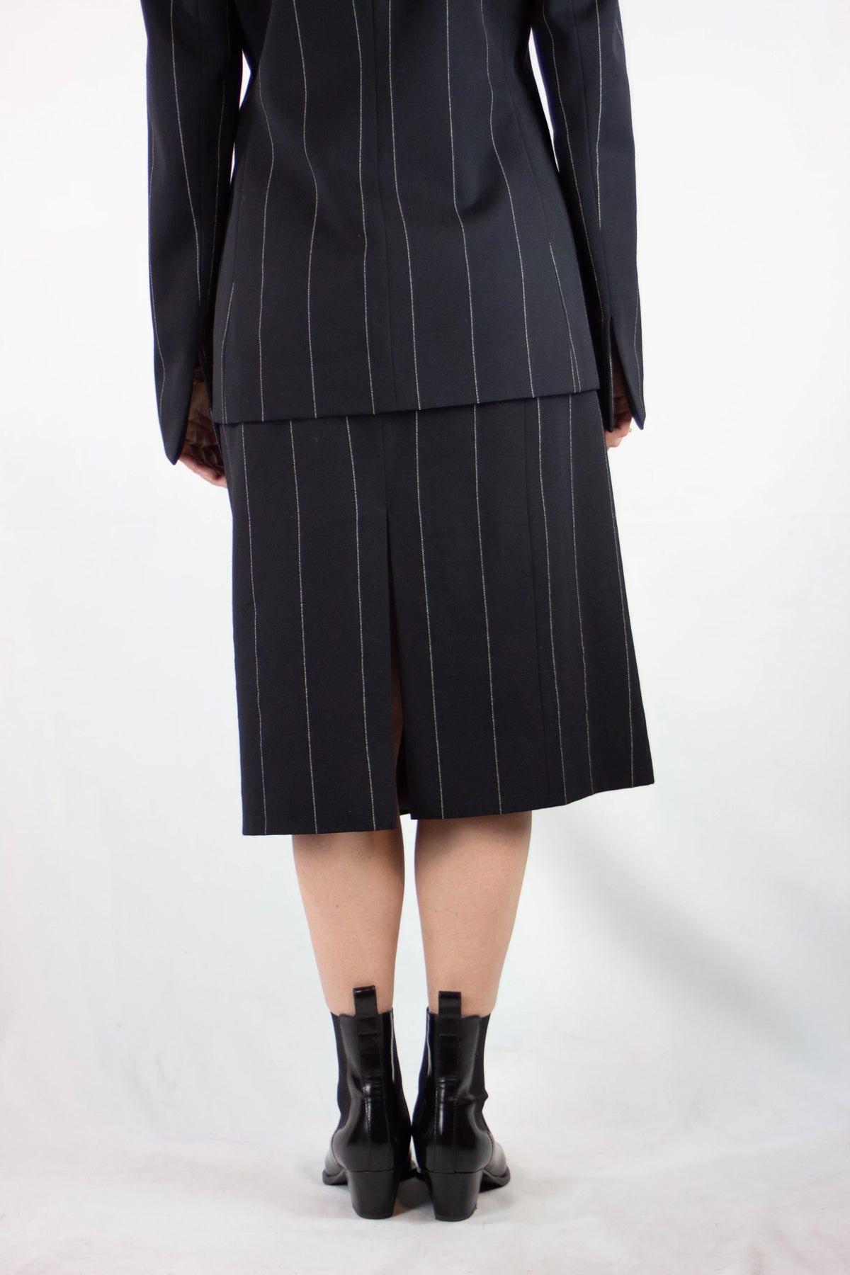Pinstripe Wool Tailleur Skirt Suit Set FW1998