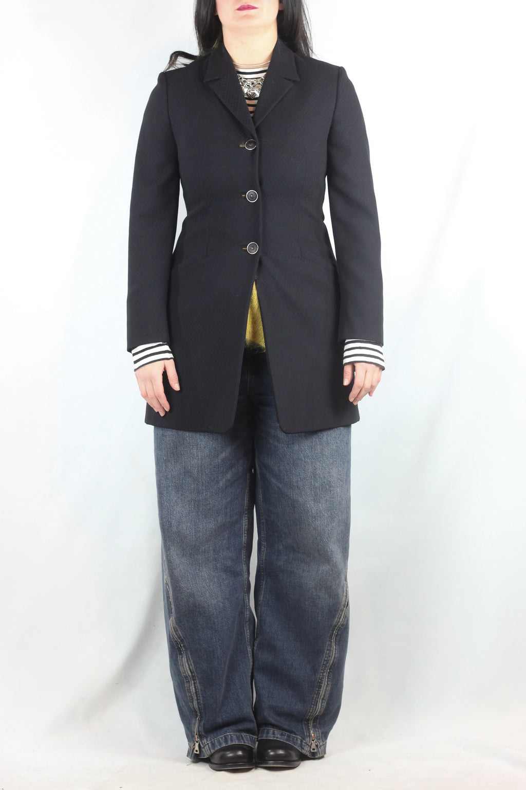Navy Textured Fitted Coat
