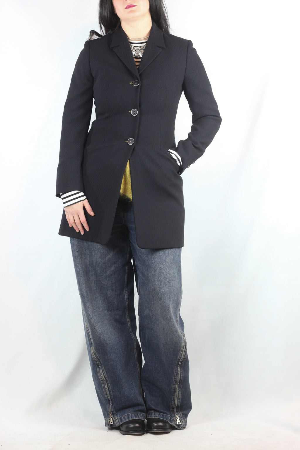 Navy Textured Fitted Coat