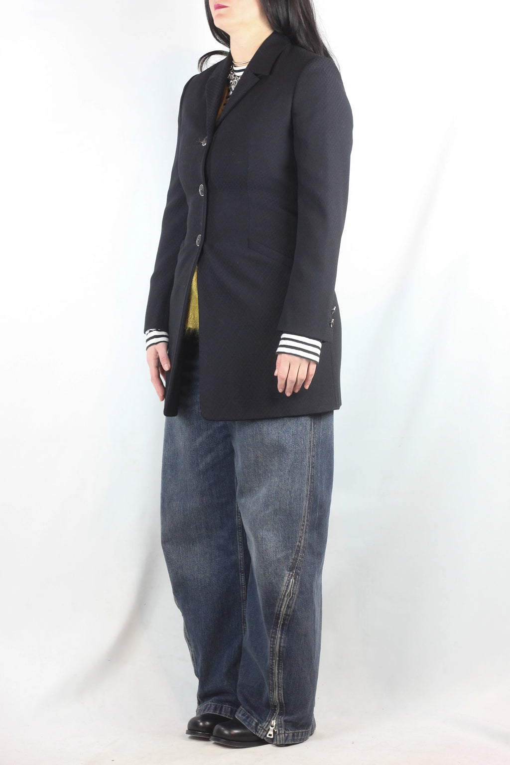 Navy Textured Fitted Coat