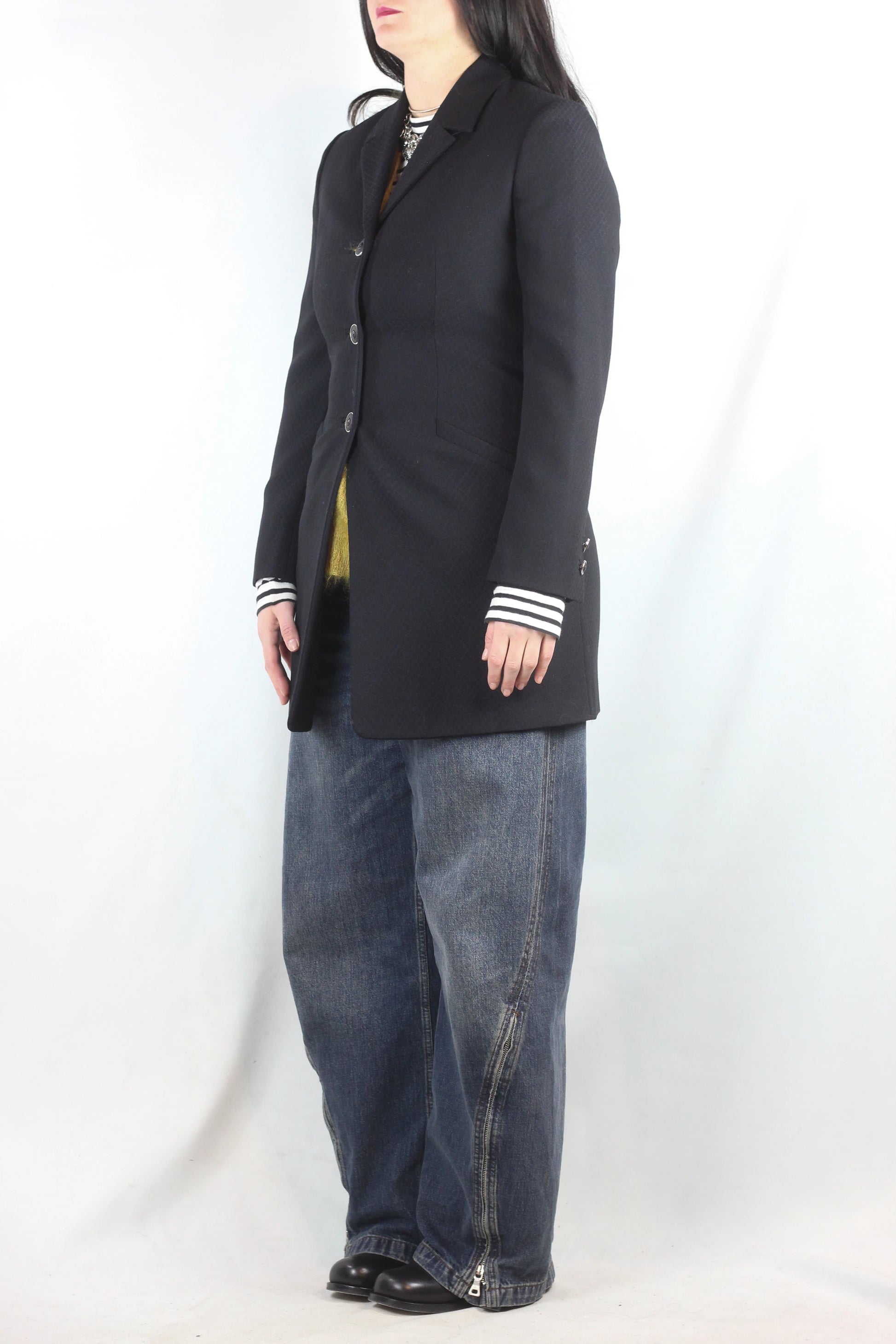 Navy Textured Fitted Coat