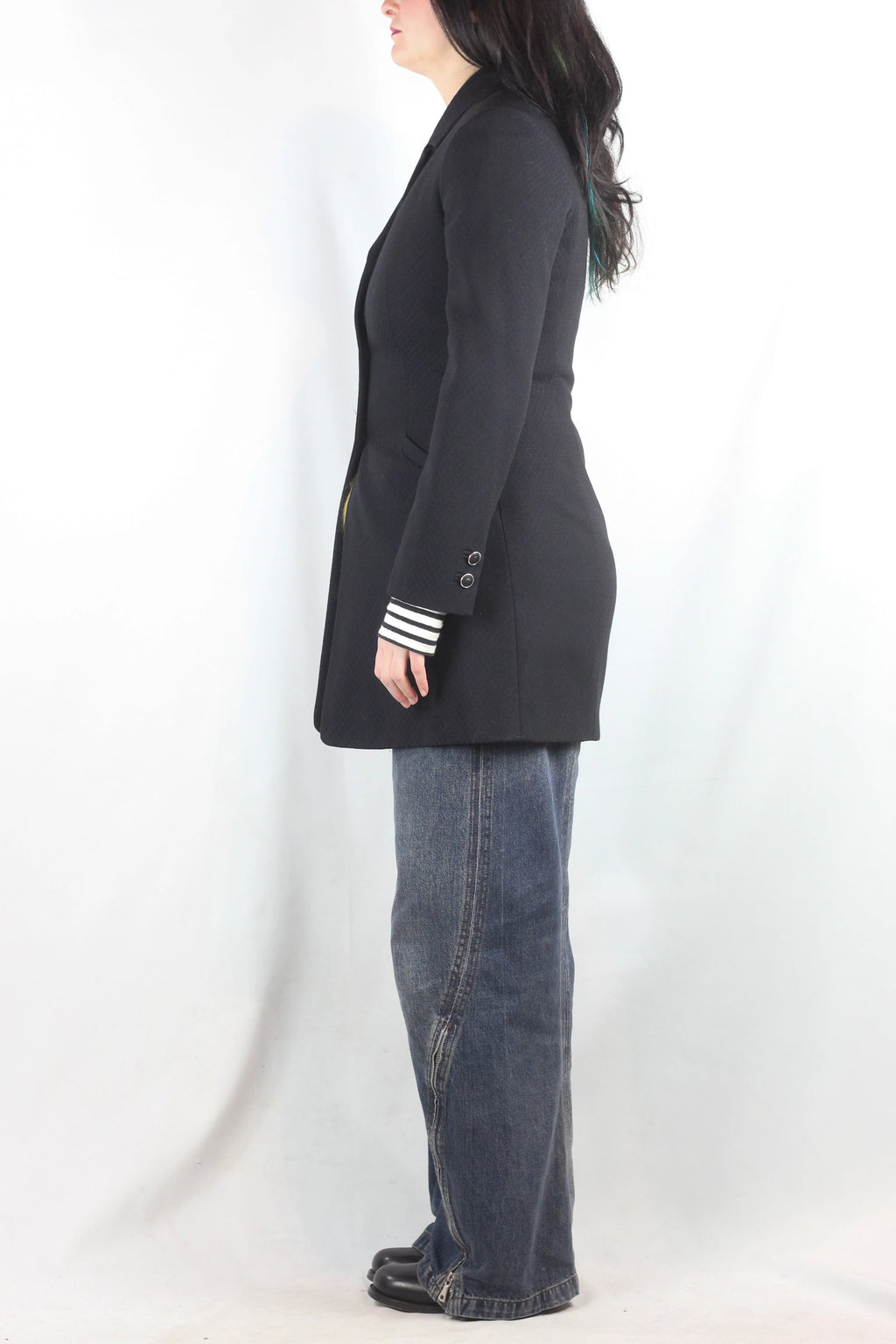 Navy Textured Fitted Coat