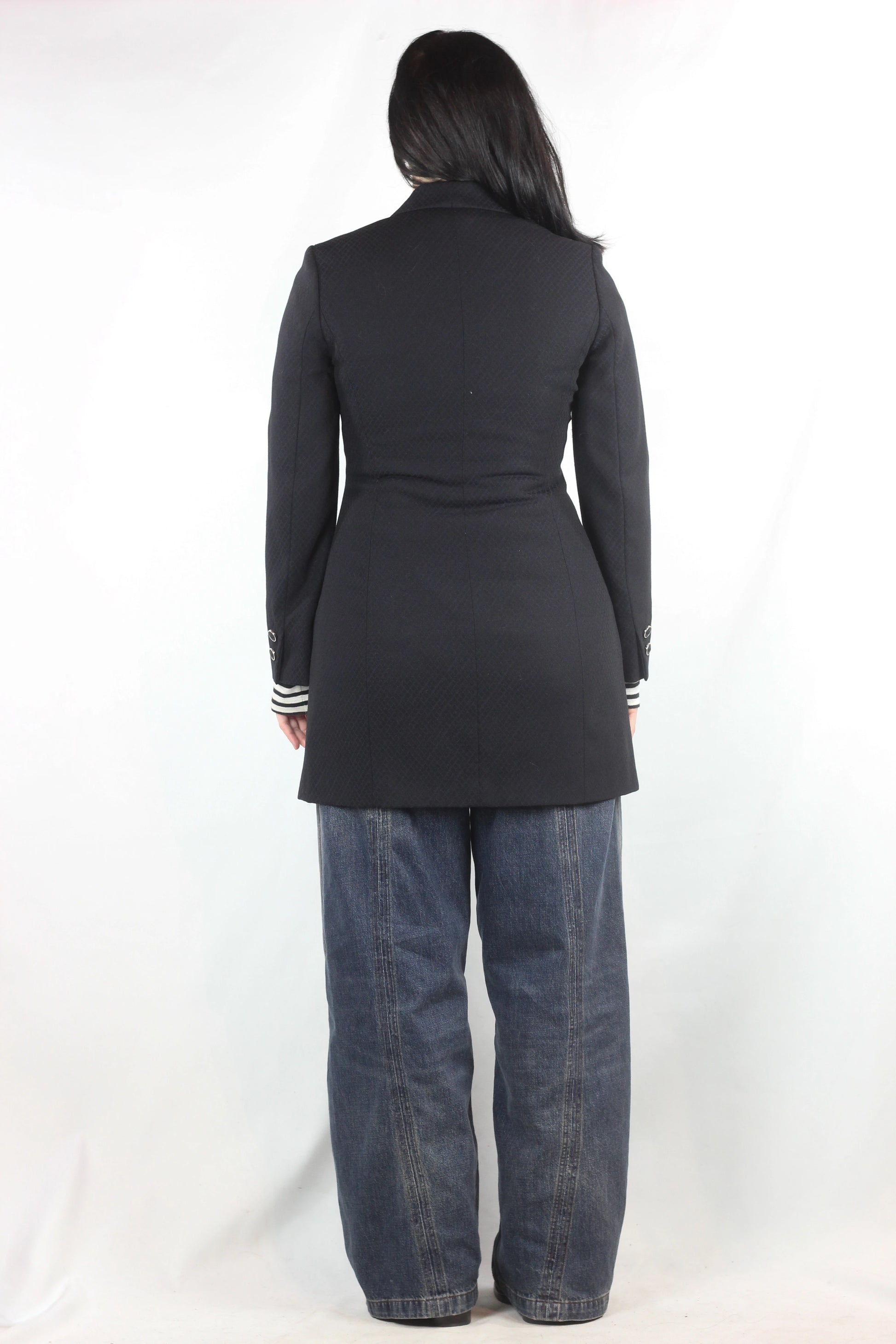 Navy Textured Fitted Coat