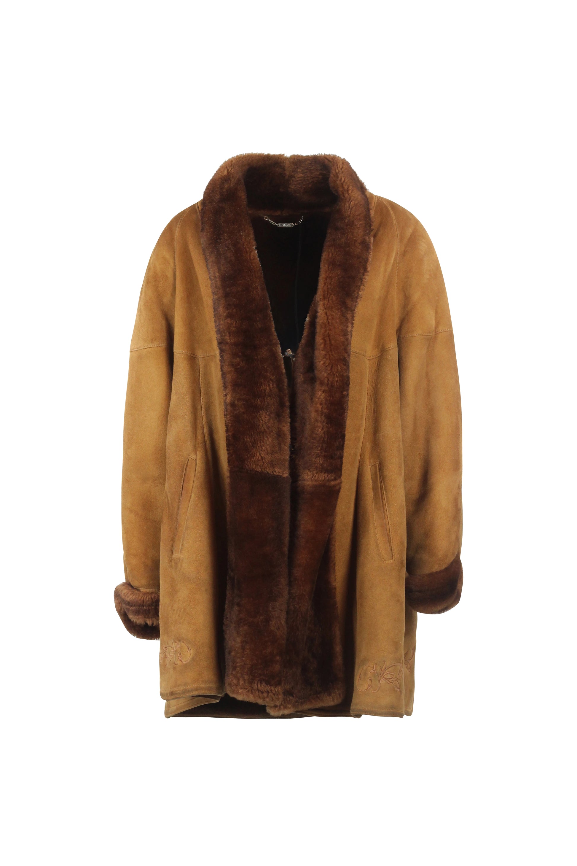 Caramel Shearling Coat with Oversized Trapeze Fit
