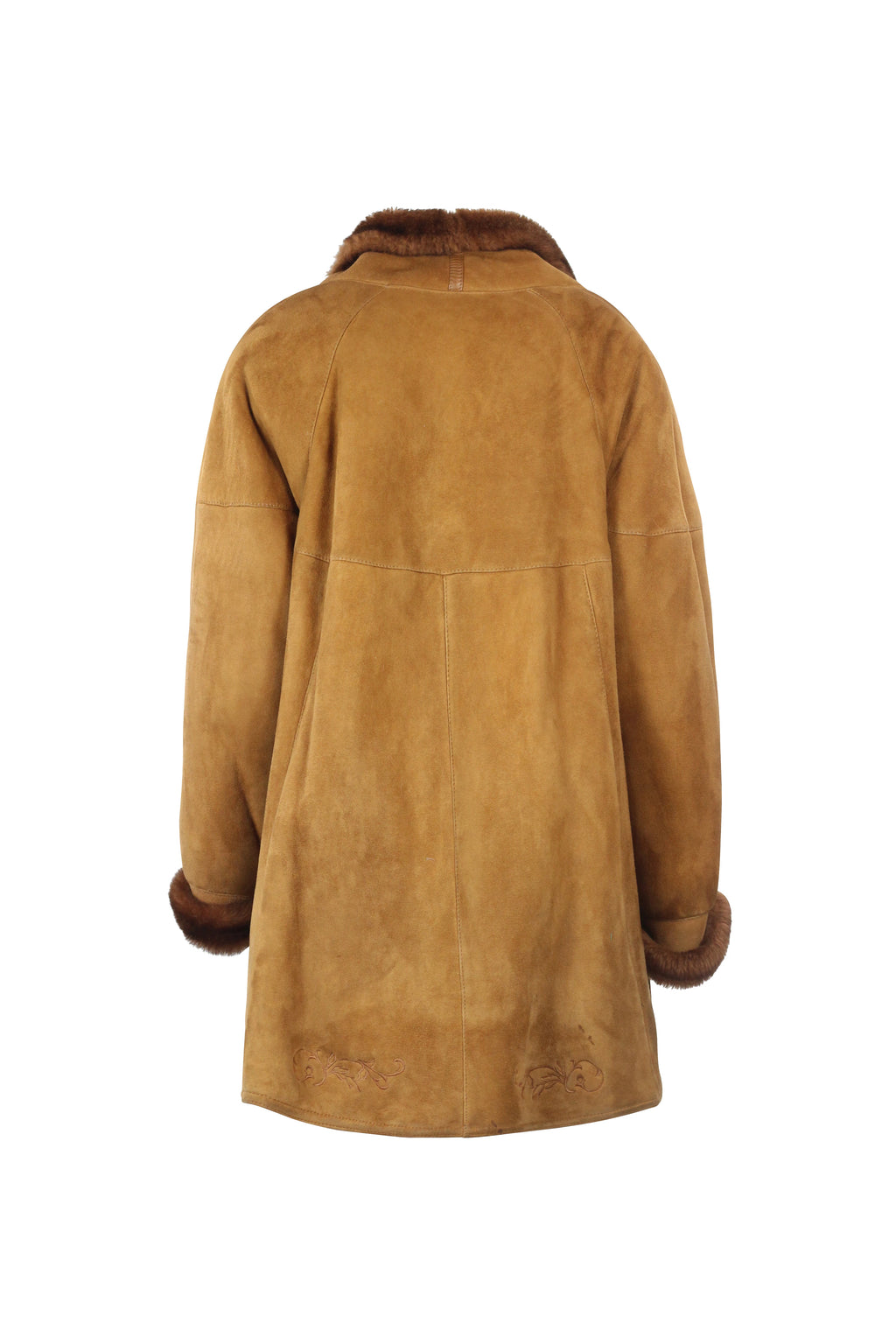 Caramel Shearling Coat with Oversized Trapeze Fit
