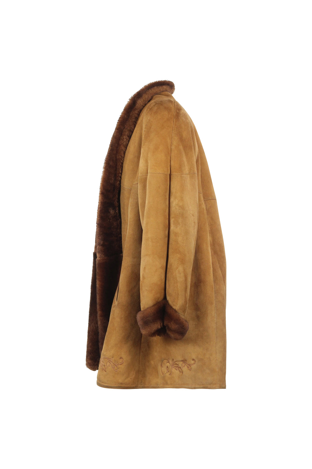 Caramel Shearling Coat with Oversized Trapeze Fit