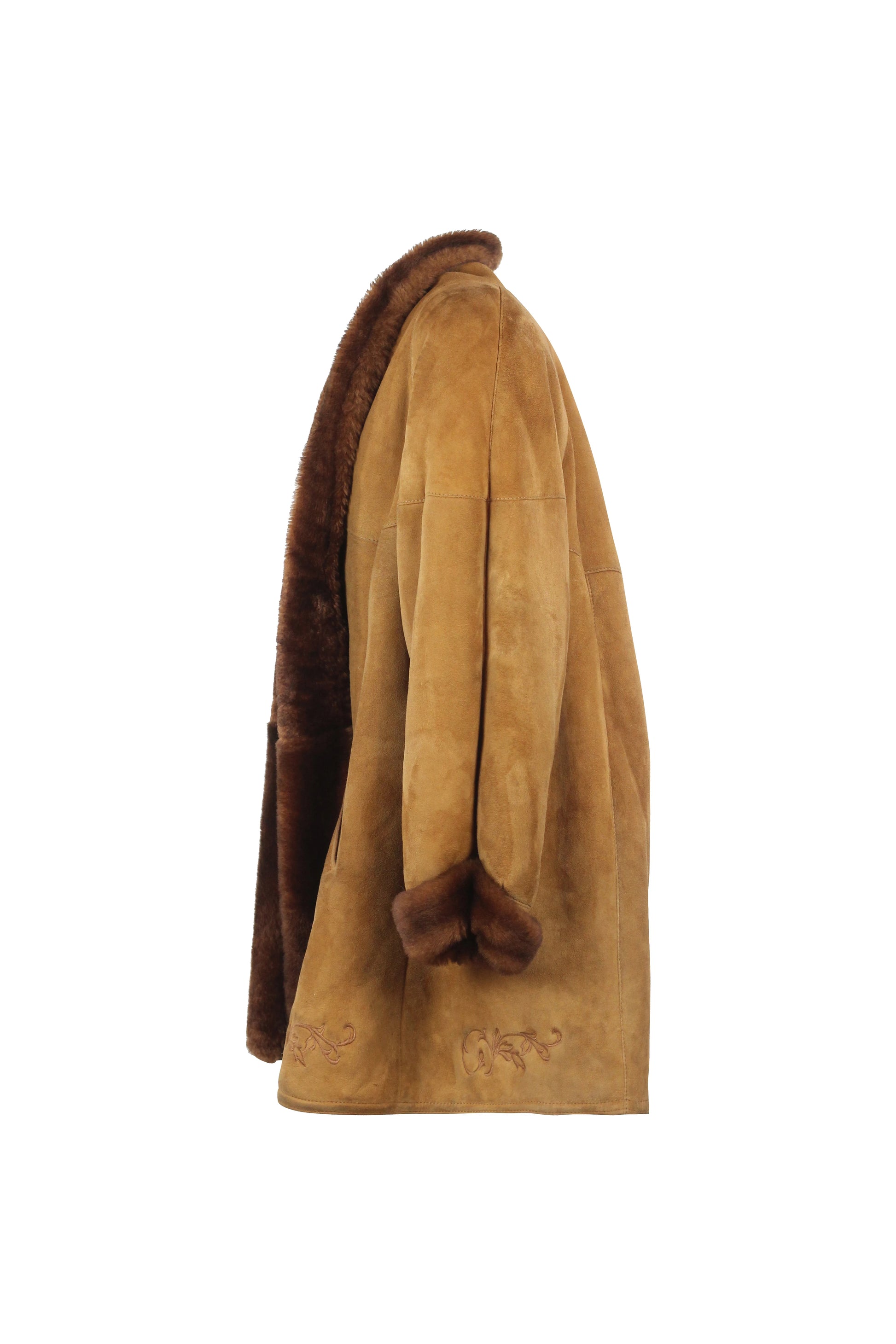 Caramel Shearling Coat with Oversized Trapeze Fit