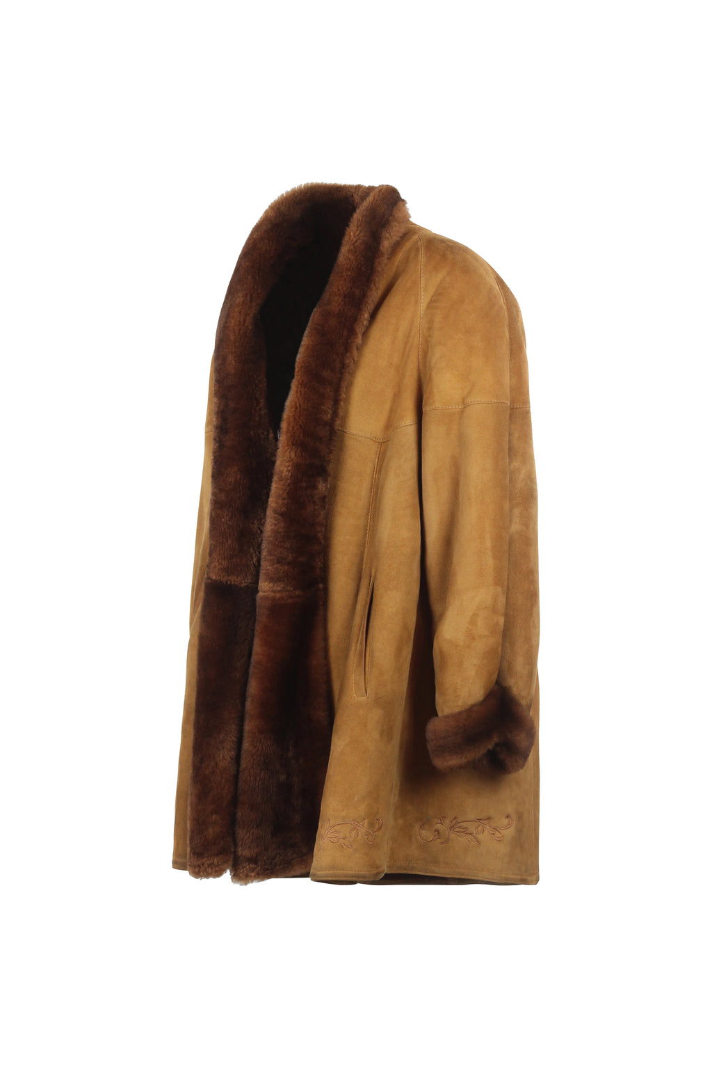 Caramel Shearling Coat with Oversized Trapeze Fit