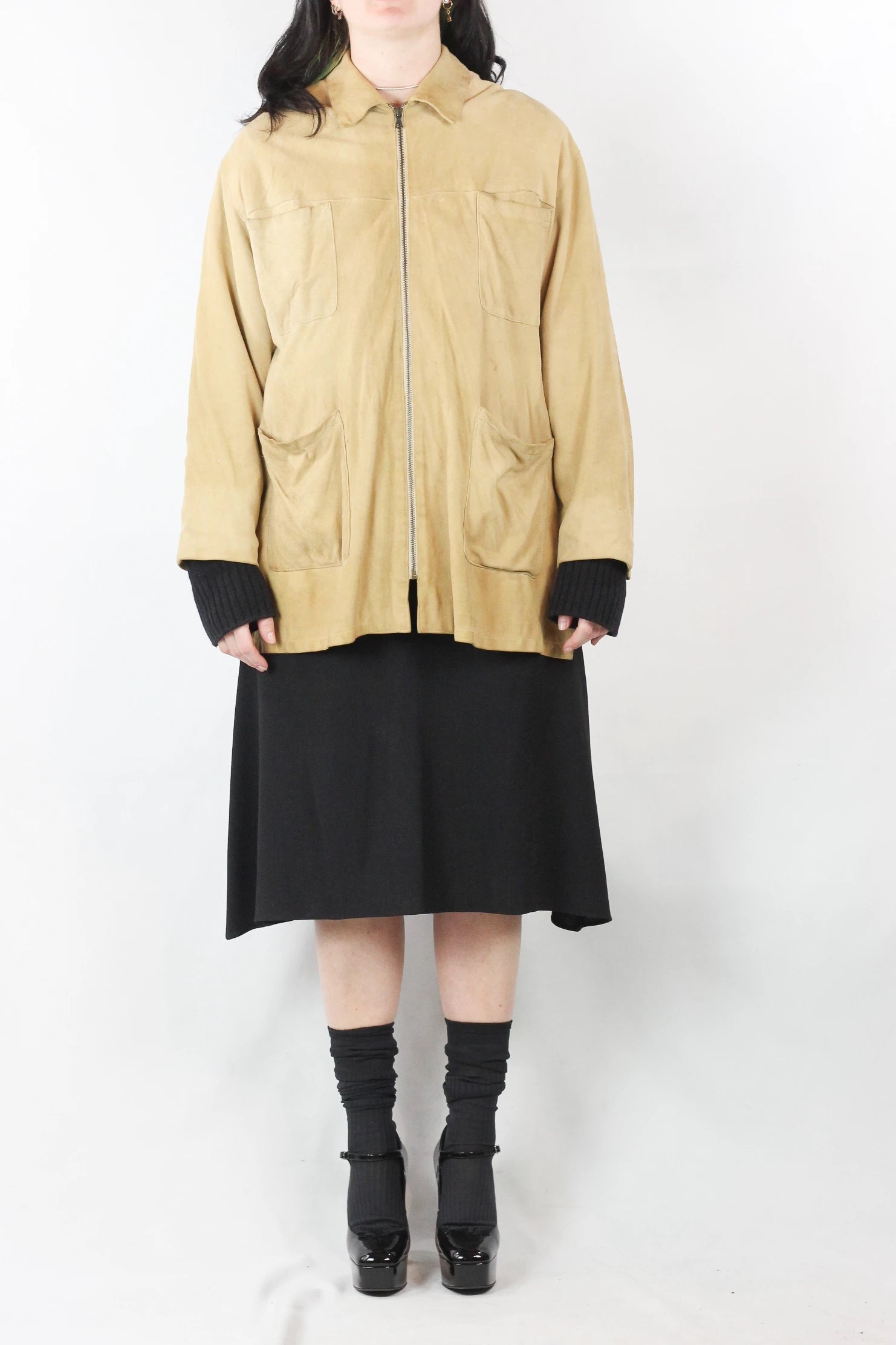 Suede Jacket with Front Zipper