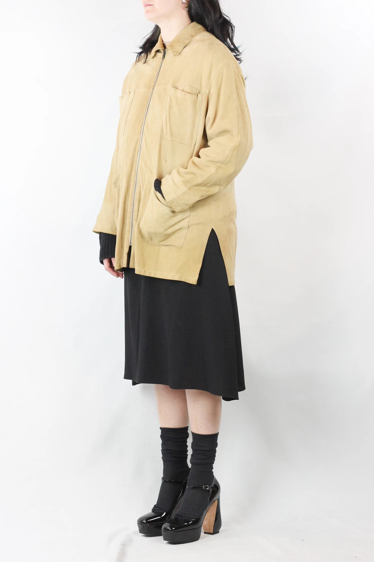 Suede Jacket with Front Zipper