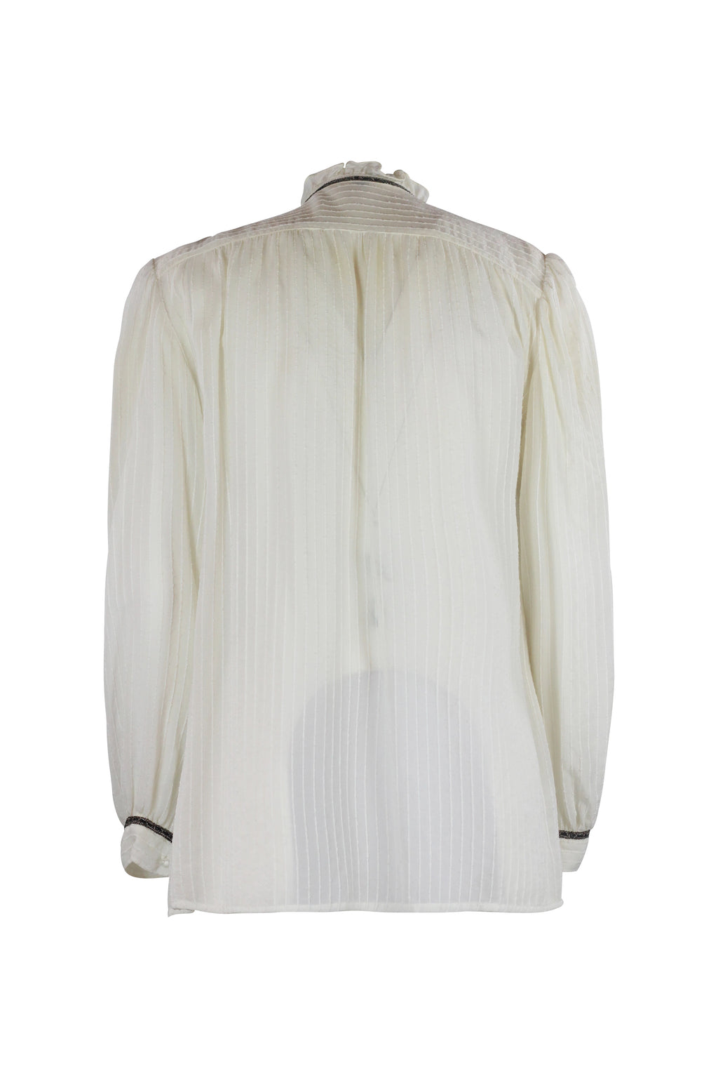 Striped Silk Shirt Ruched Collar