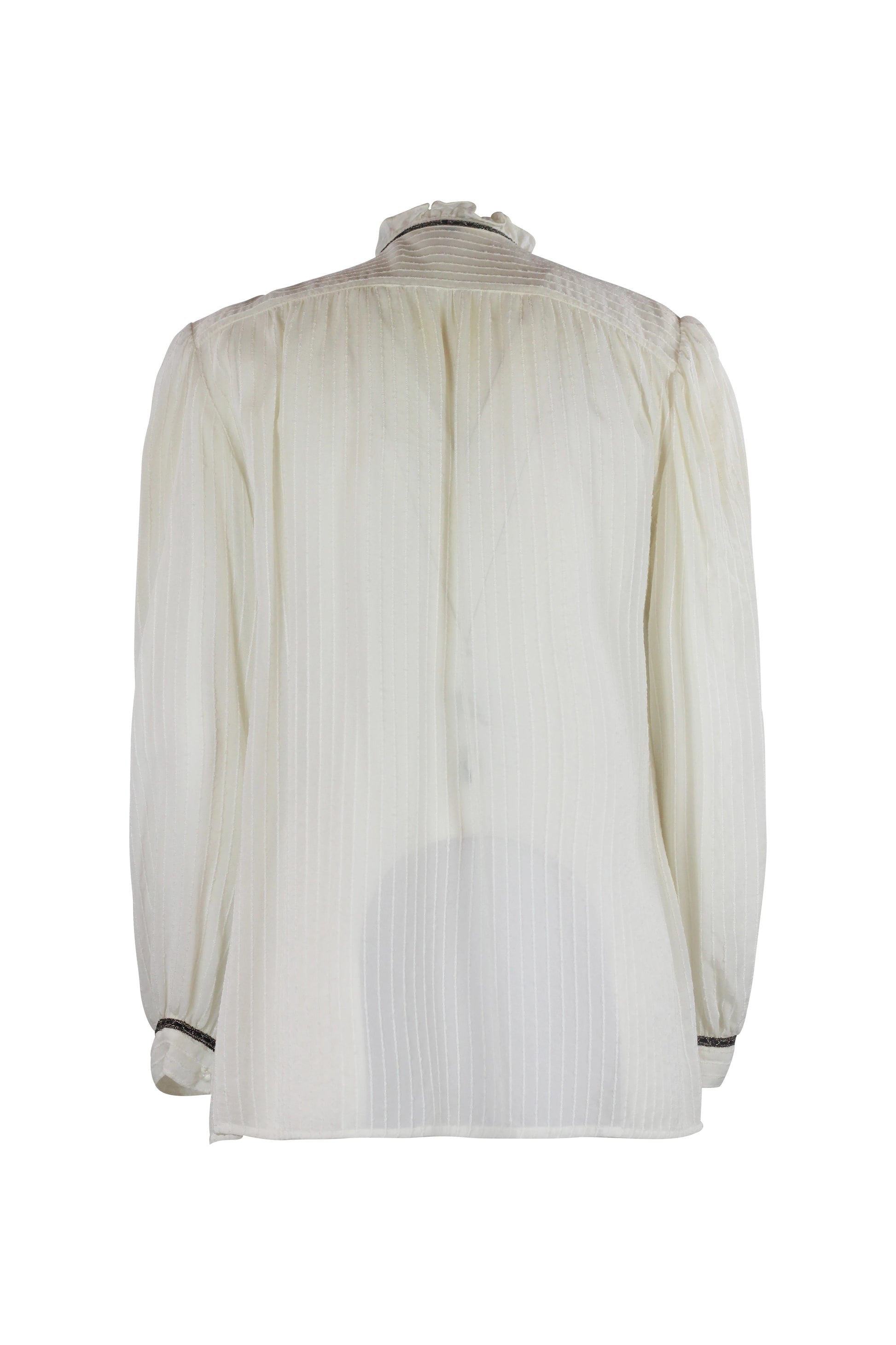 Striped Silk Shirt Ruched Collar