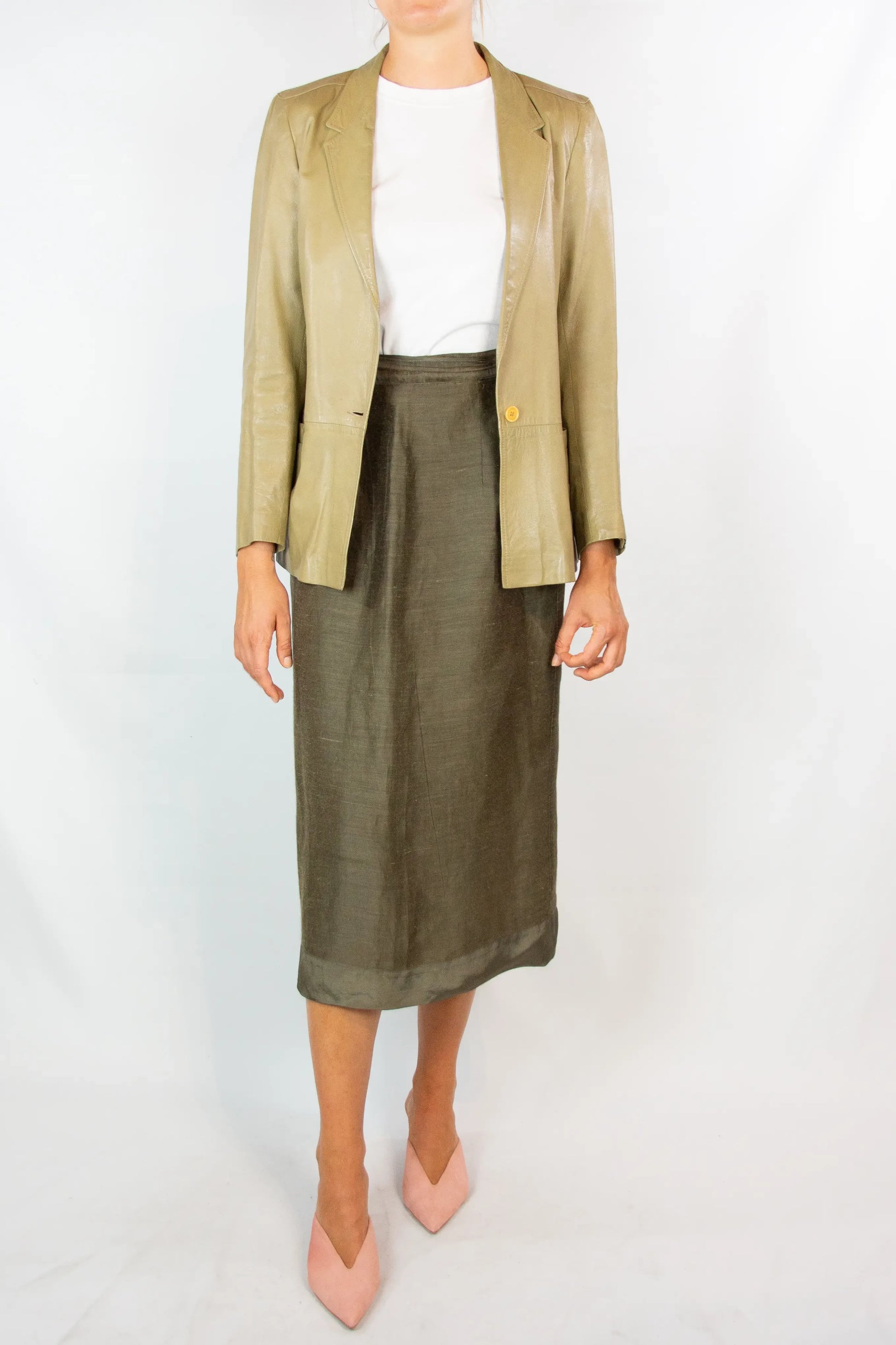 Beige Leather Blazer