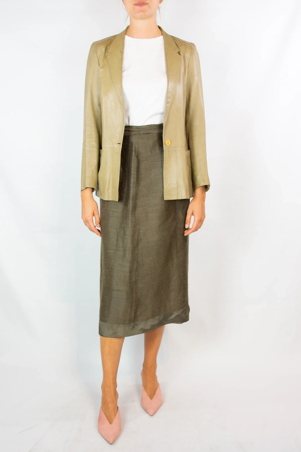 Beige Leather Blazer