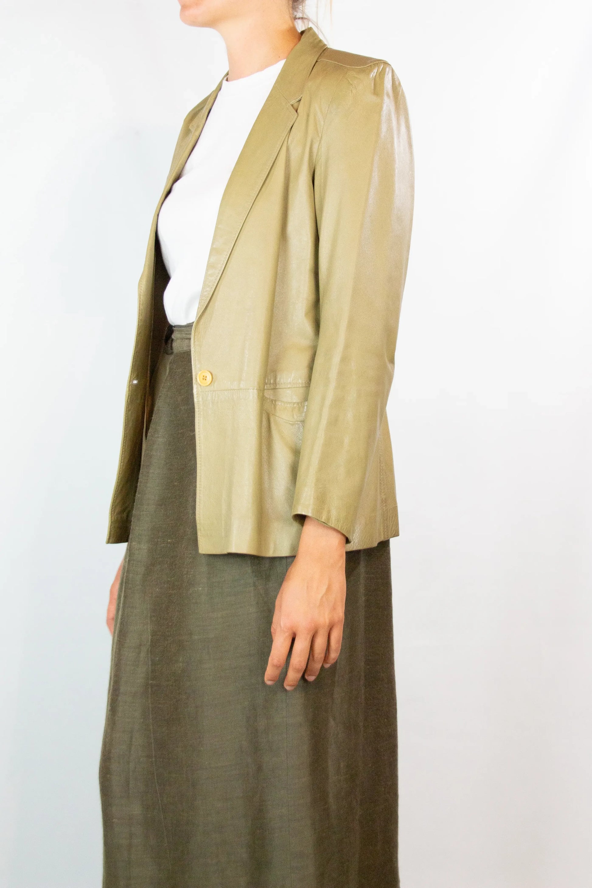 Beige Leather Blazer