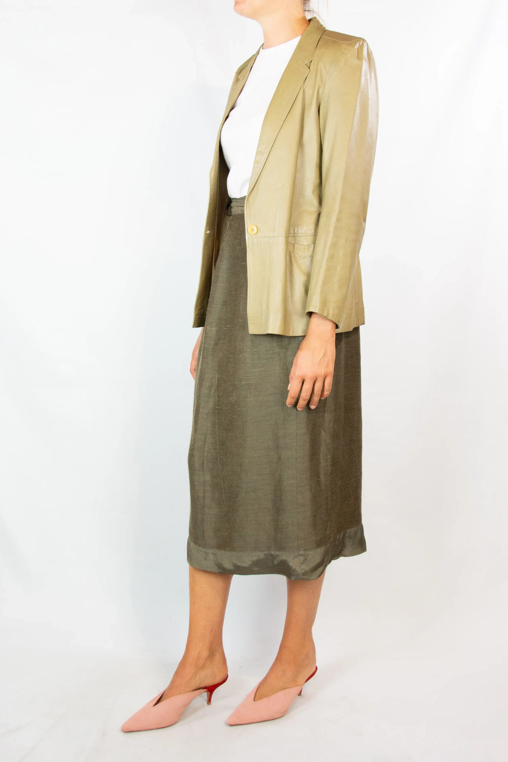 Beige Leather Blazer