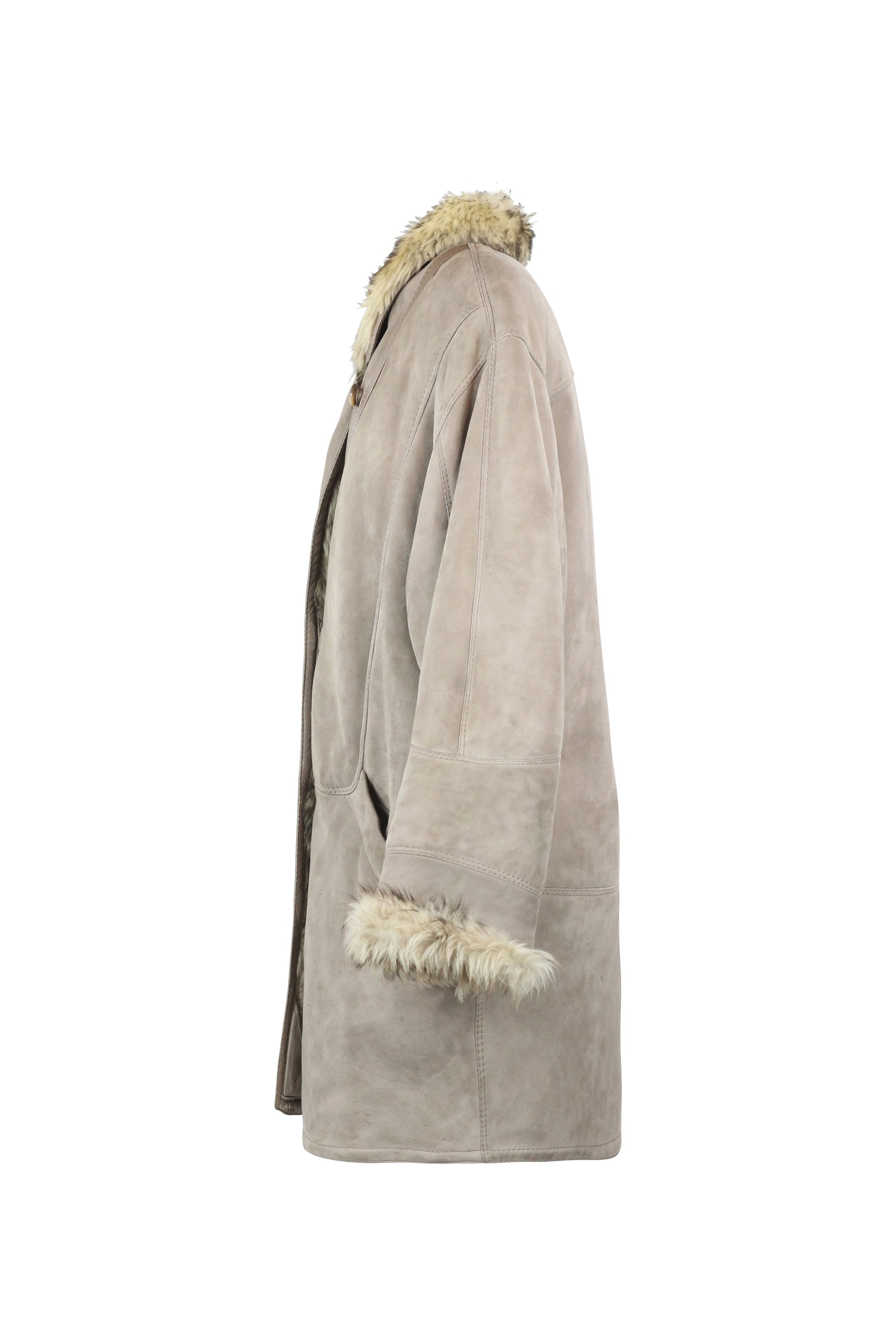 Taupe Shearling Coat with Asymmetric Closure