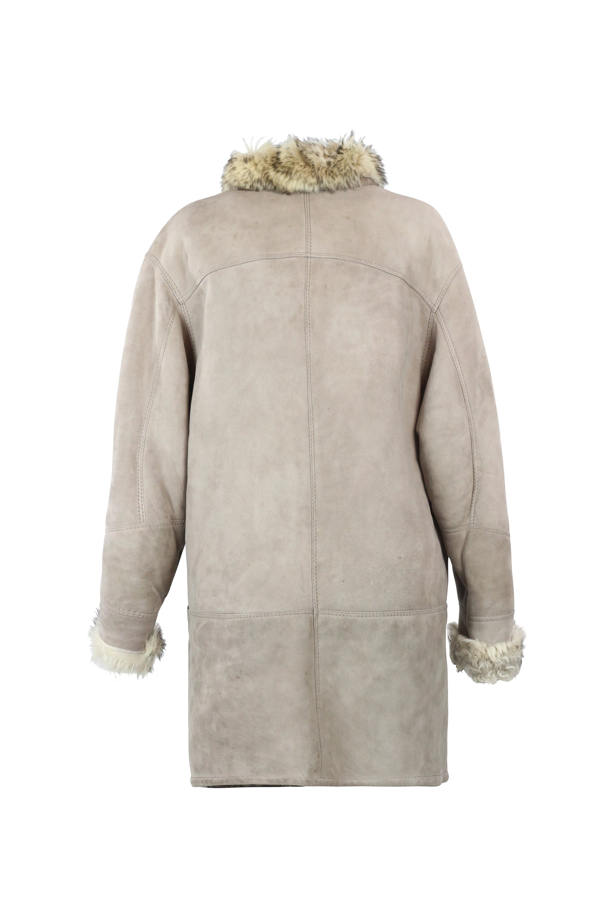 Taupe Shearling Coat with Asymmetric Closure