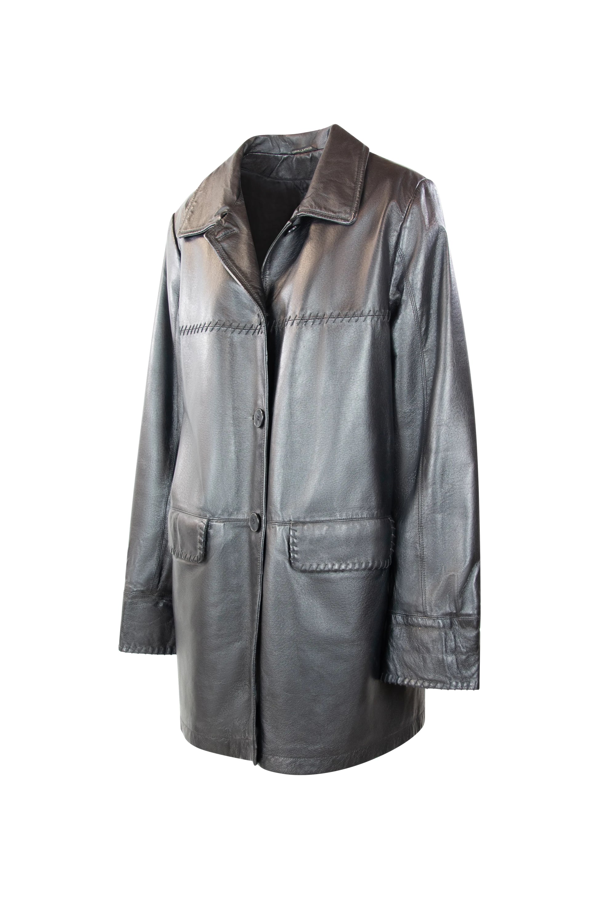 Black Leather Demicoat with Decorative Stitching