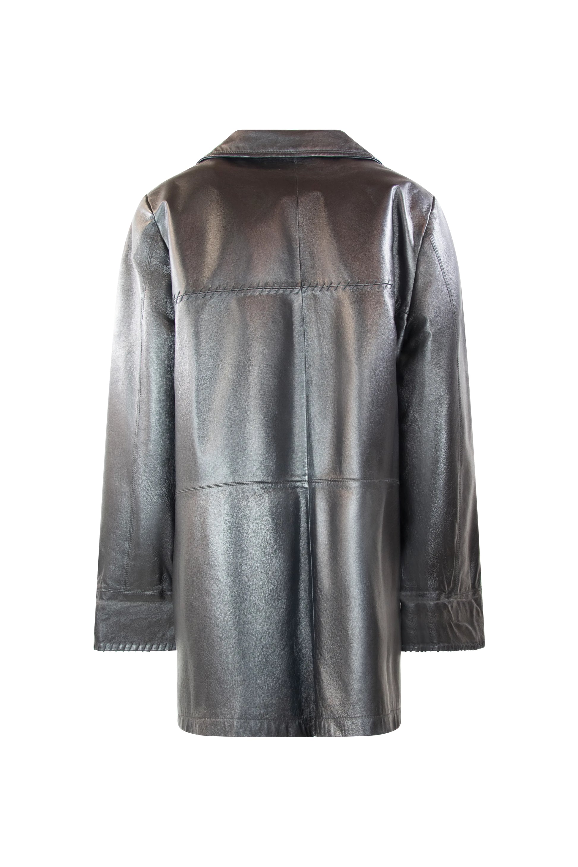 Black Leather Demicoat with Decorative Stitching