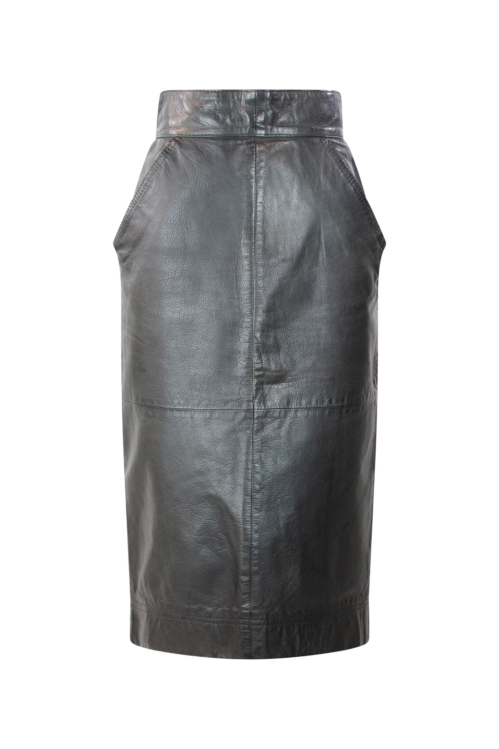 Black leather pencil skirt with back slit