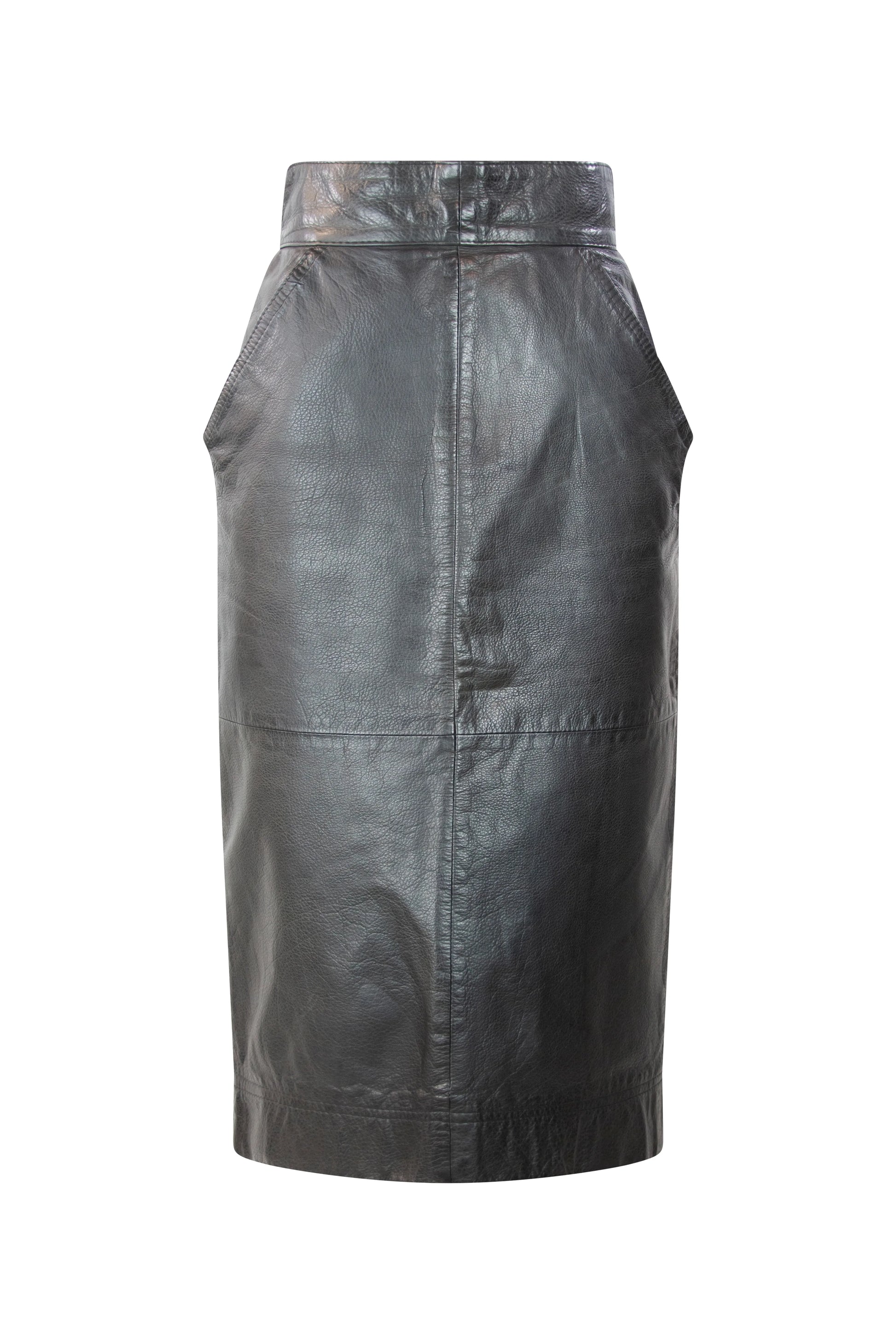 Black leather pencil skirt with back slit