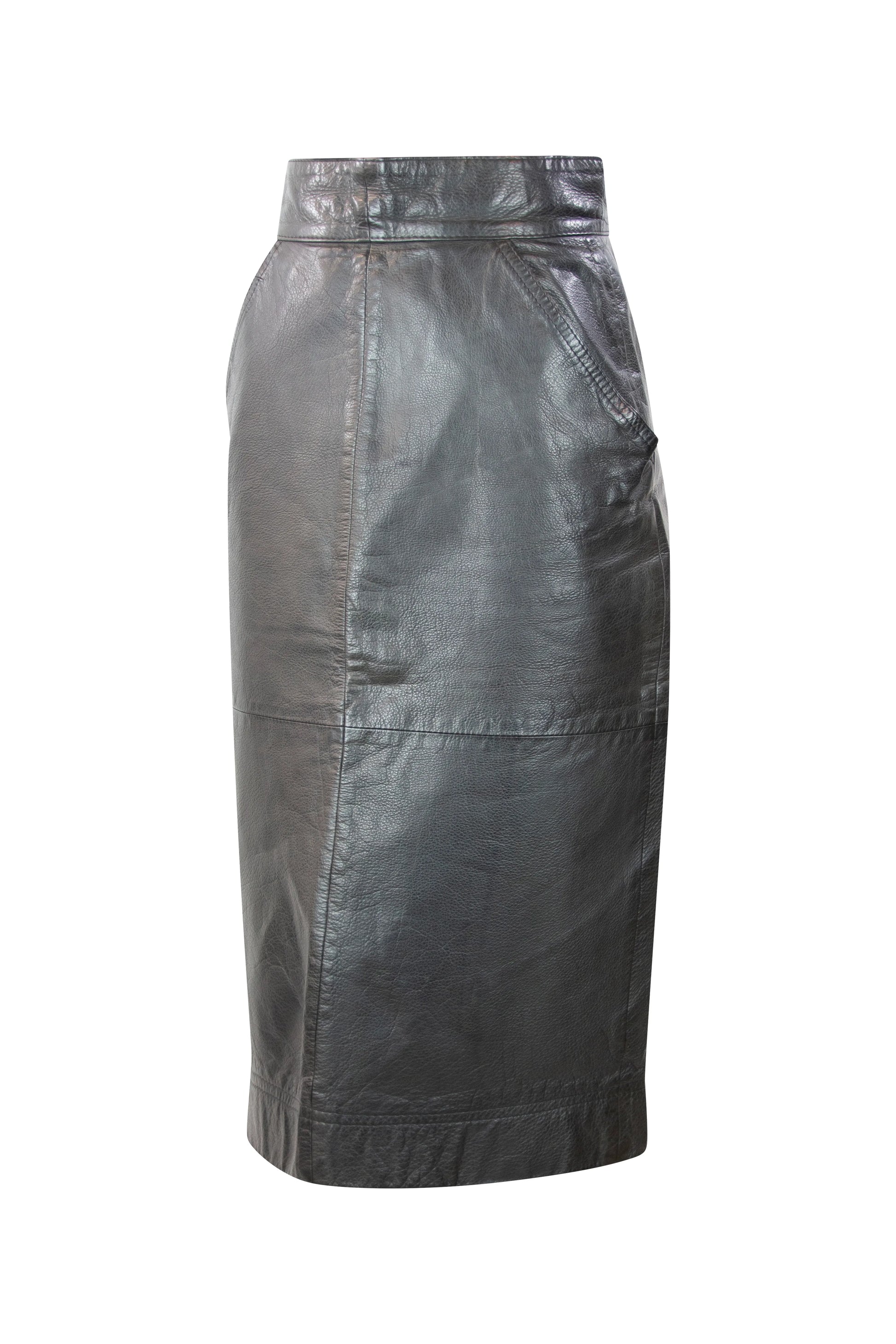 Black leather pencil skirt with back slit