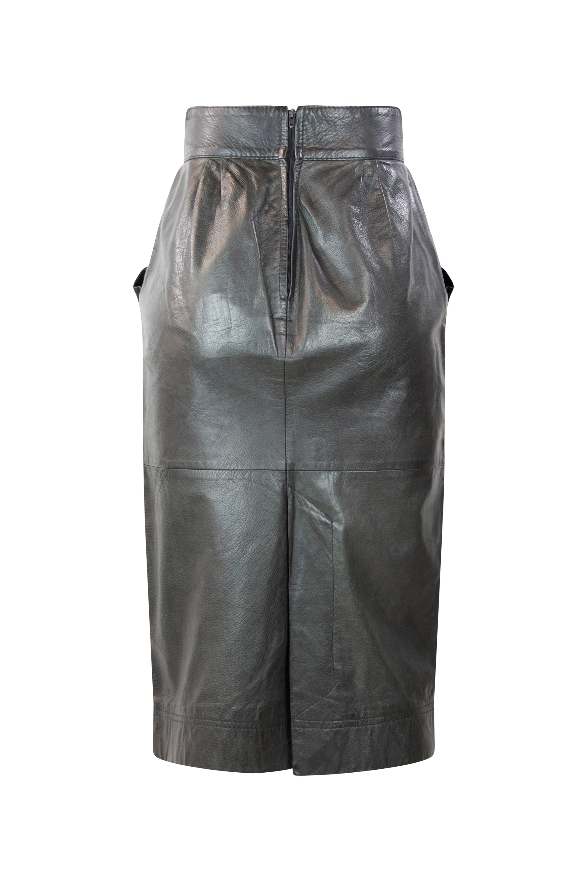 Black leather pencil skirt with back slit