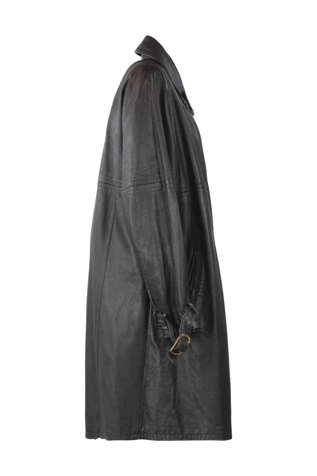 Oversized Leather Trench Coat in Dark Brown