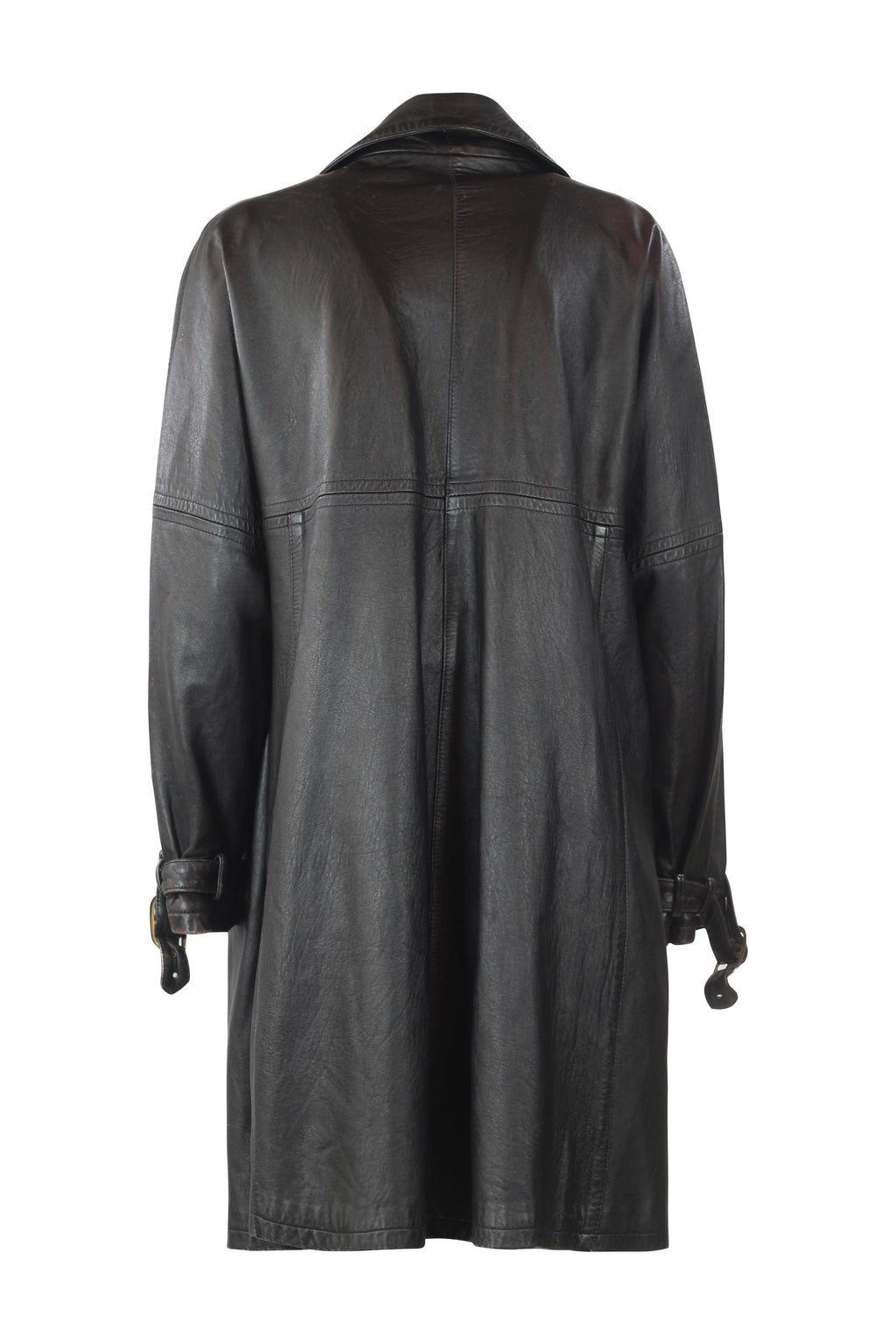 Oversized Leather Trench Coat in Dark Brown