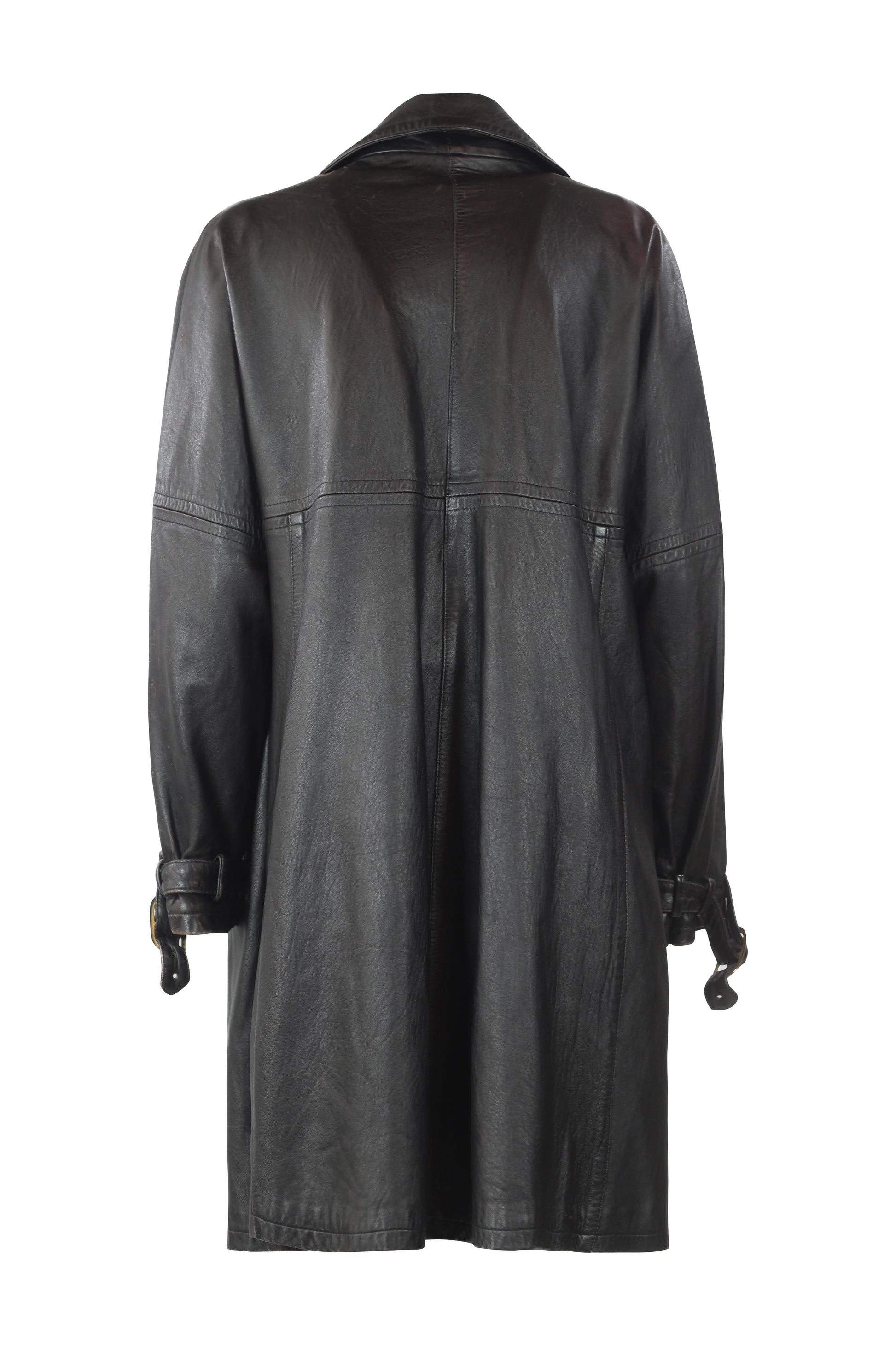 Oversized Leather Trench Coat in Dark Brown