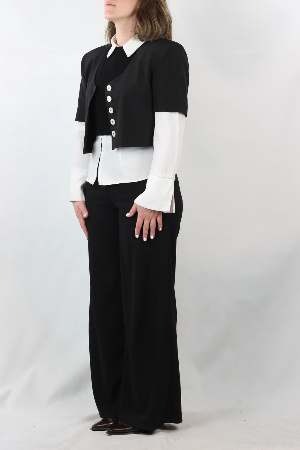 Silk Cropped Jacket with Short Sleeves