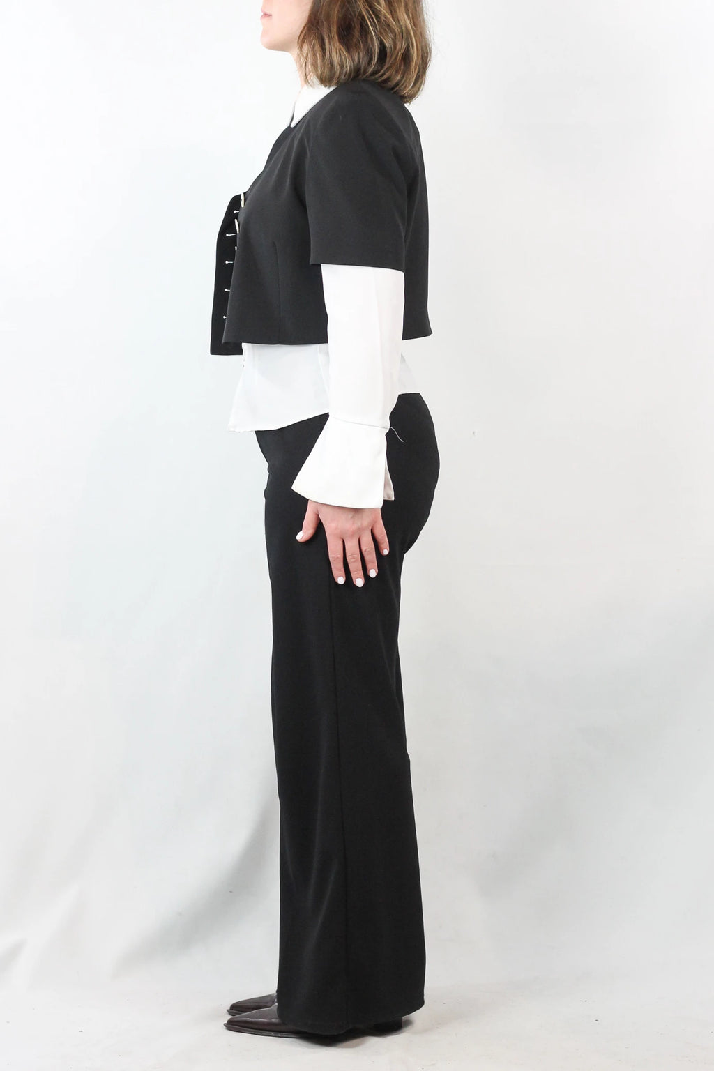 Silk Cropped Jacket with Short Sleeves