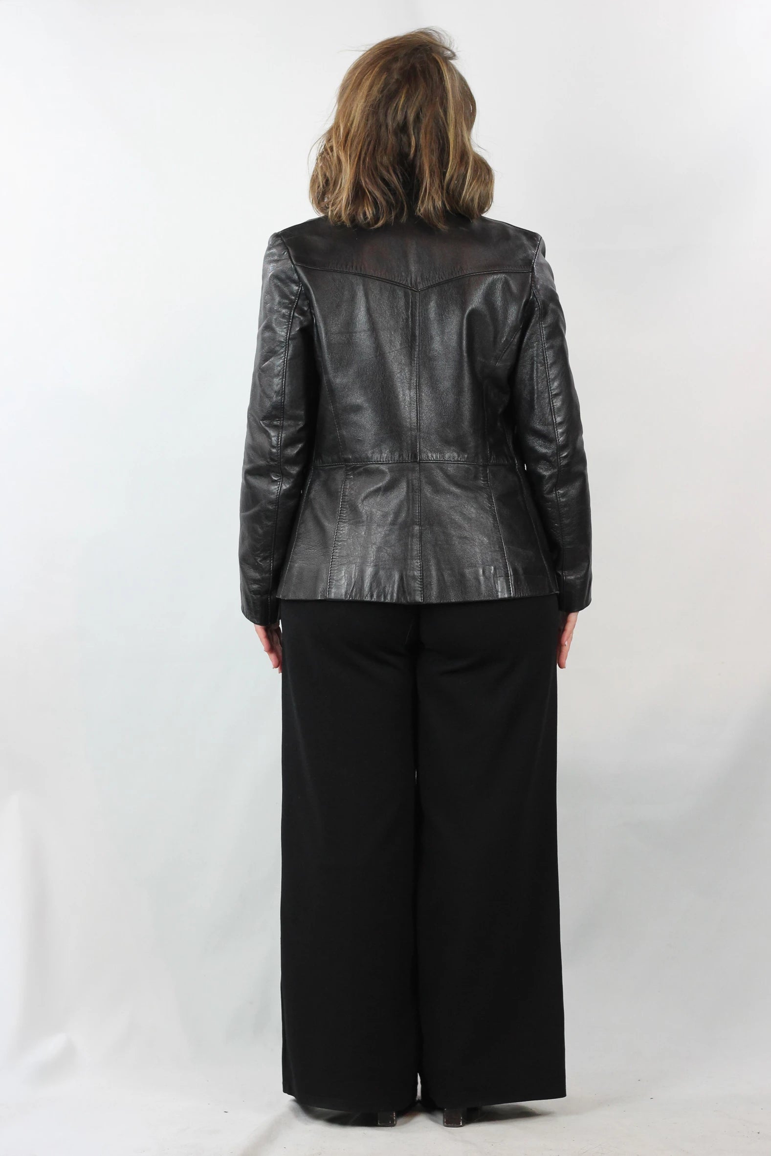 Black Leather Jacket with Zipper and Collar