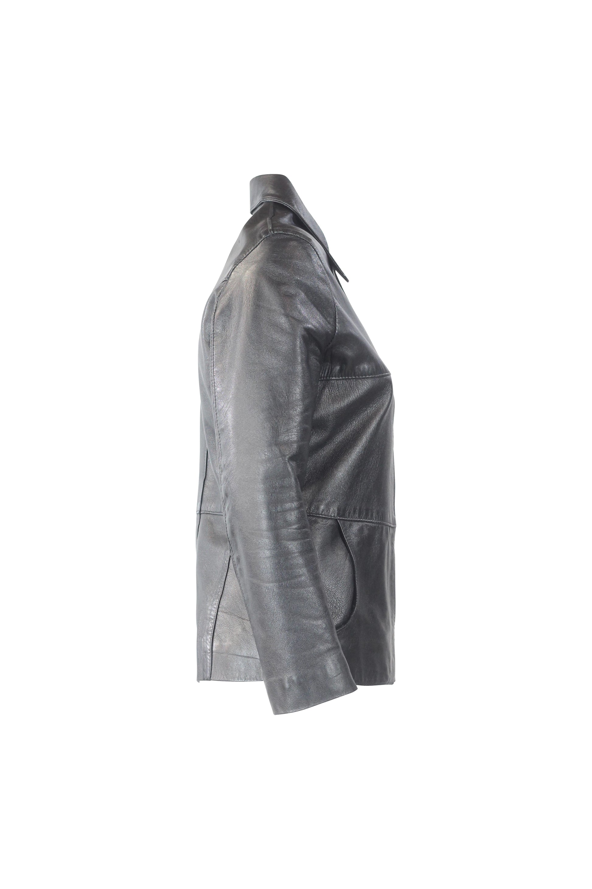 Black Leather Jacket with Zipper and Collar