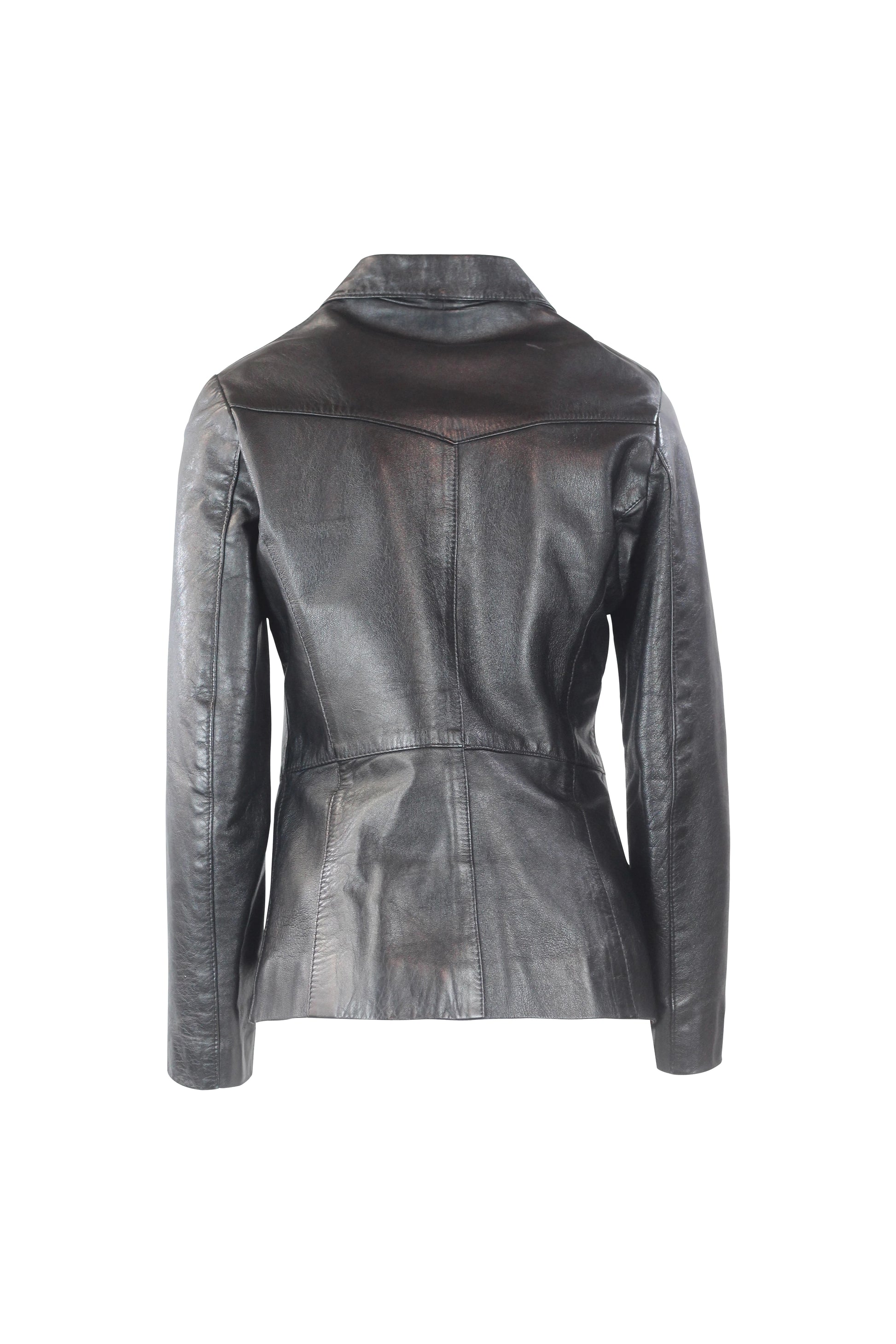 Black Leather Jacket with Zipper and Collar