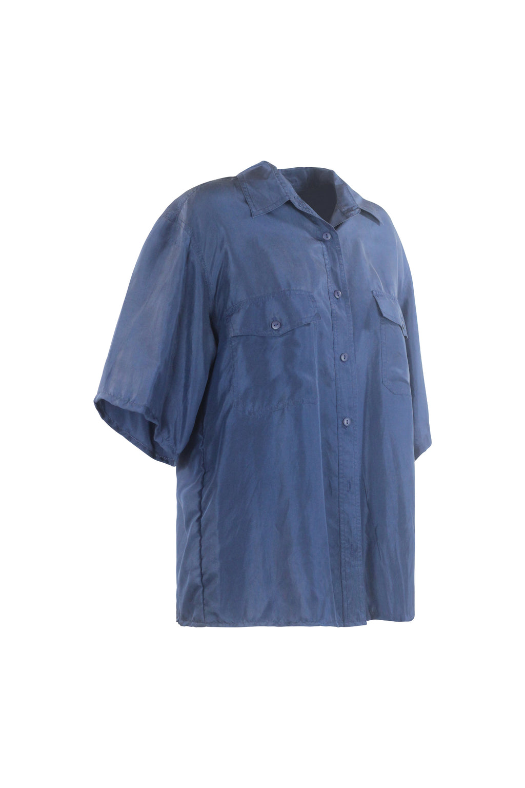 Blue Silk Shirt Short Sleeves