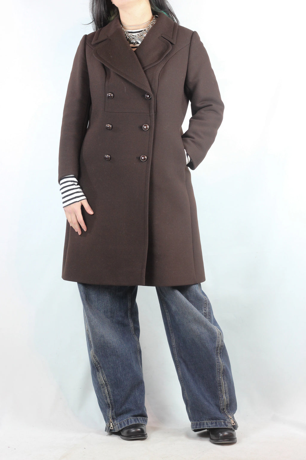 Brown Double-Breasted Wool Coat