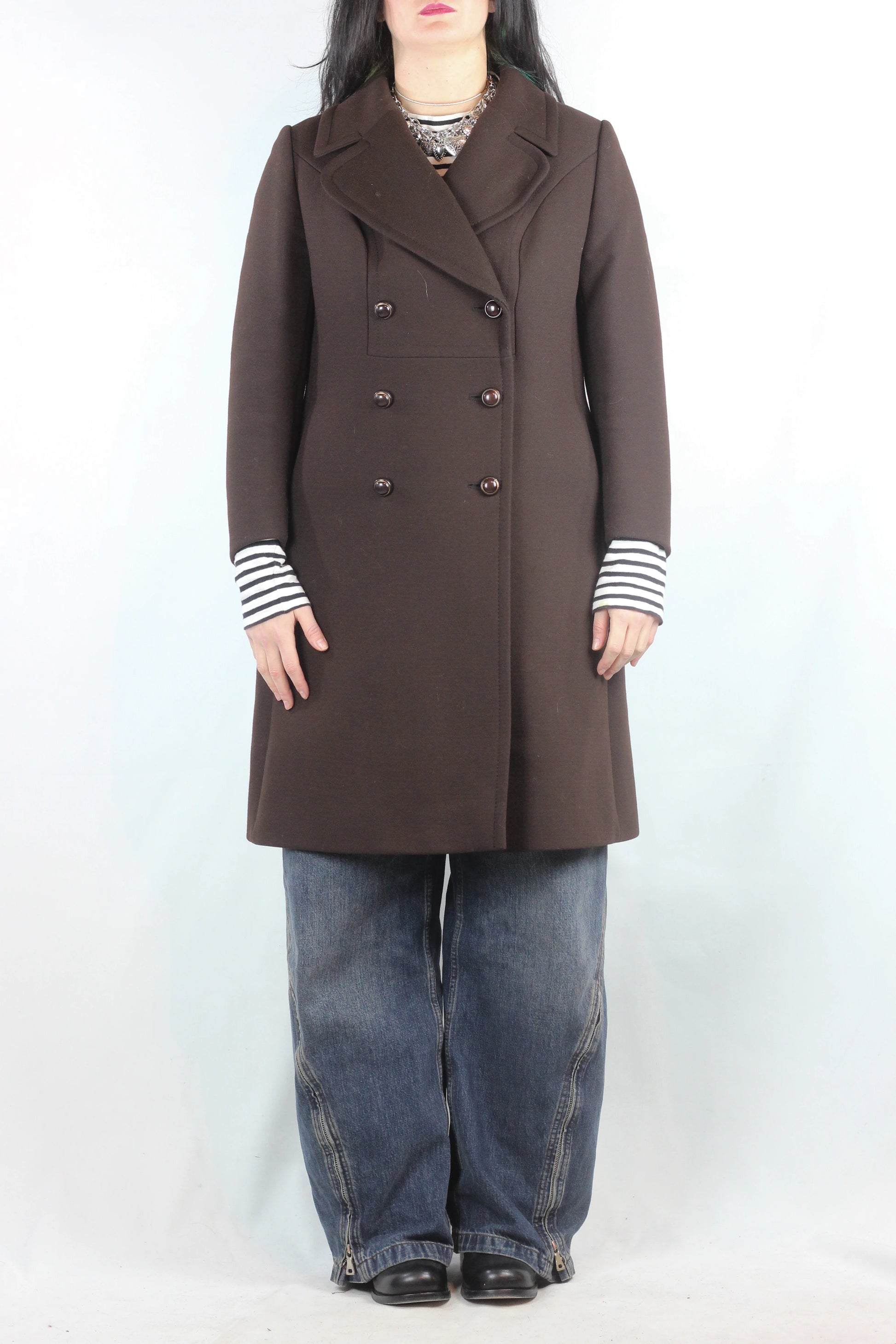 Brown Double-Breasted Wool Coat