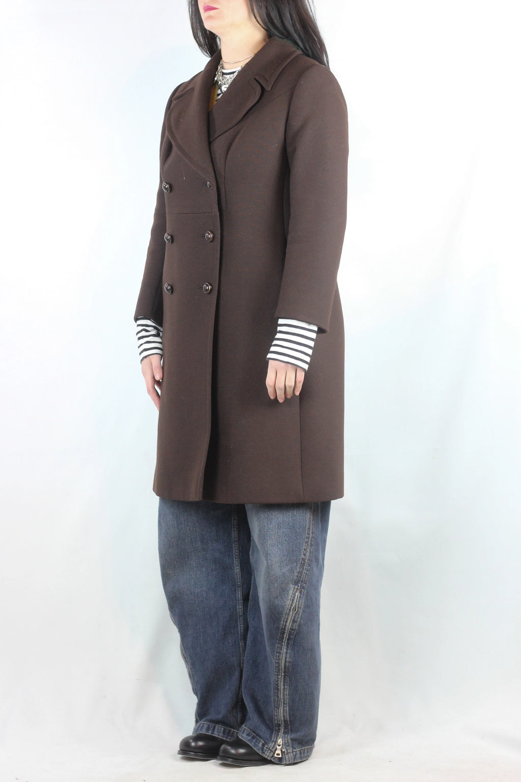 Brown Double-Breasted Wool Coat