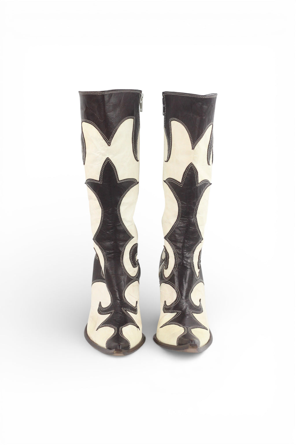 Cowboy Pointed-Toe Crinkled Leather-Look Boots