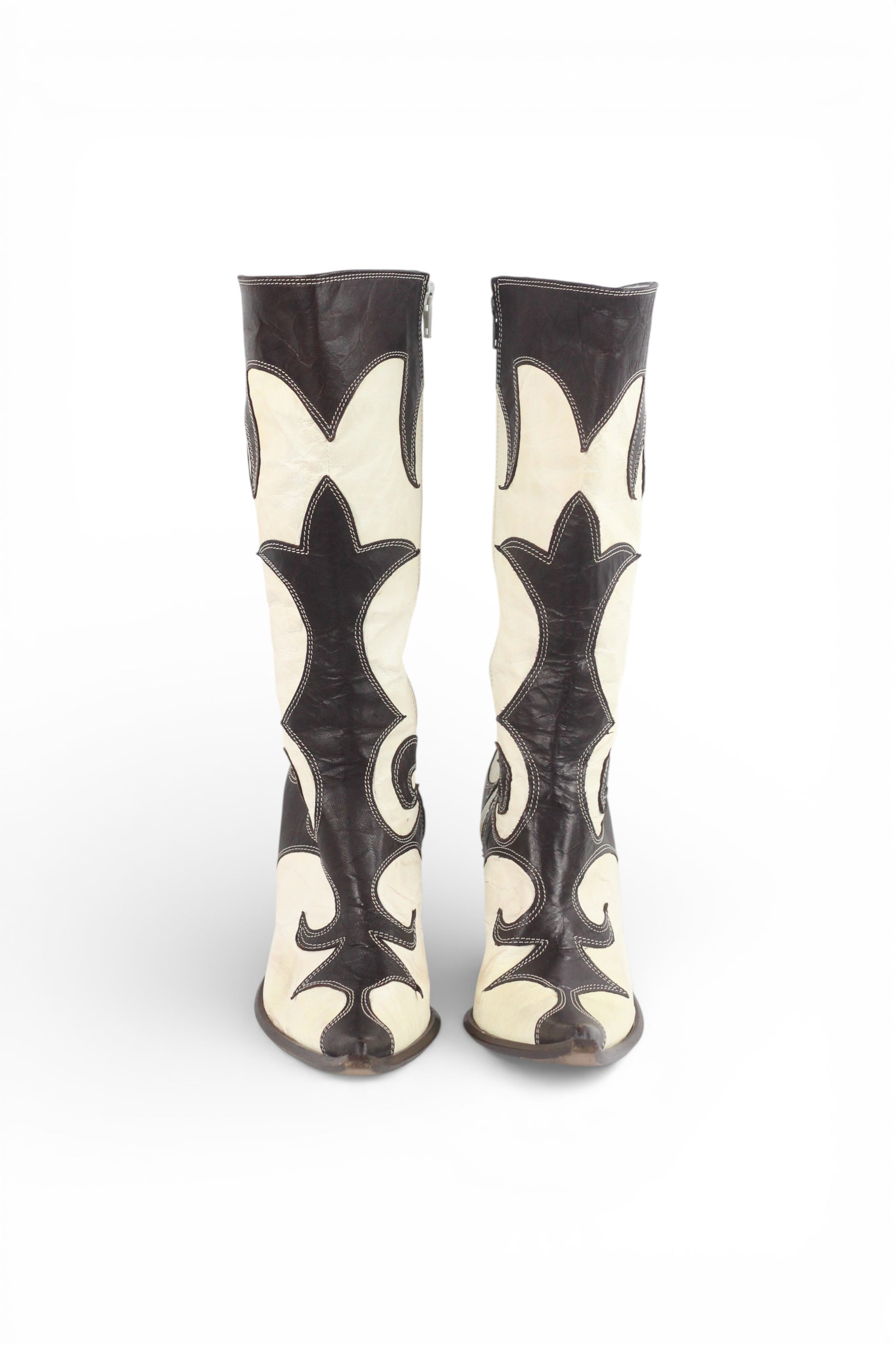 Cowboy Pointed-Toe Crinkled Leather-Look Boots