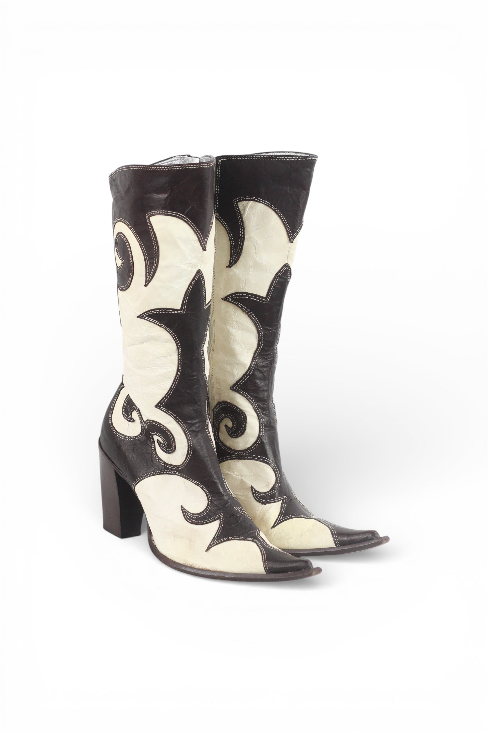 Cowboy Pointed-Toe Crinkled Leather-Look Boots