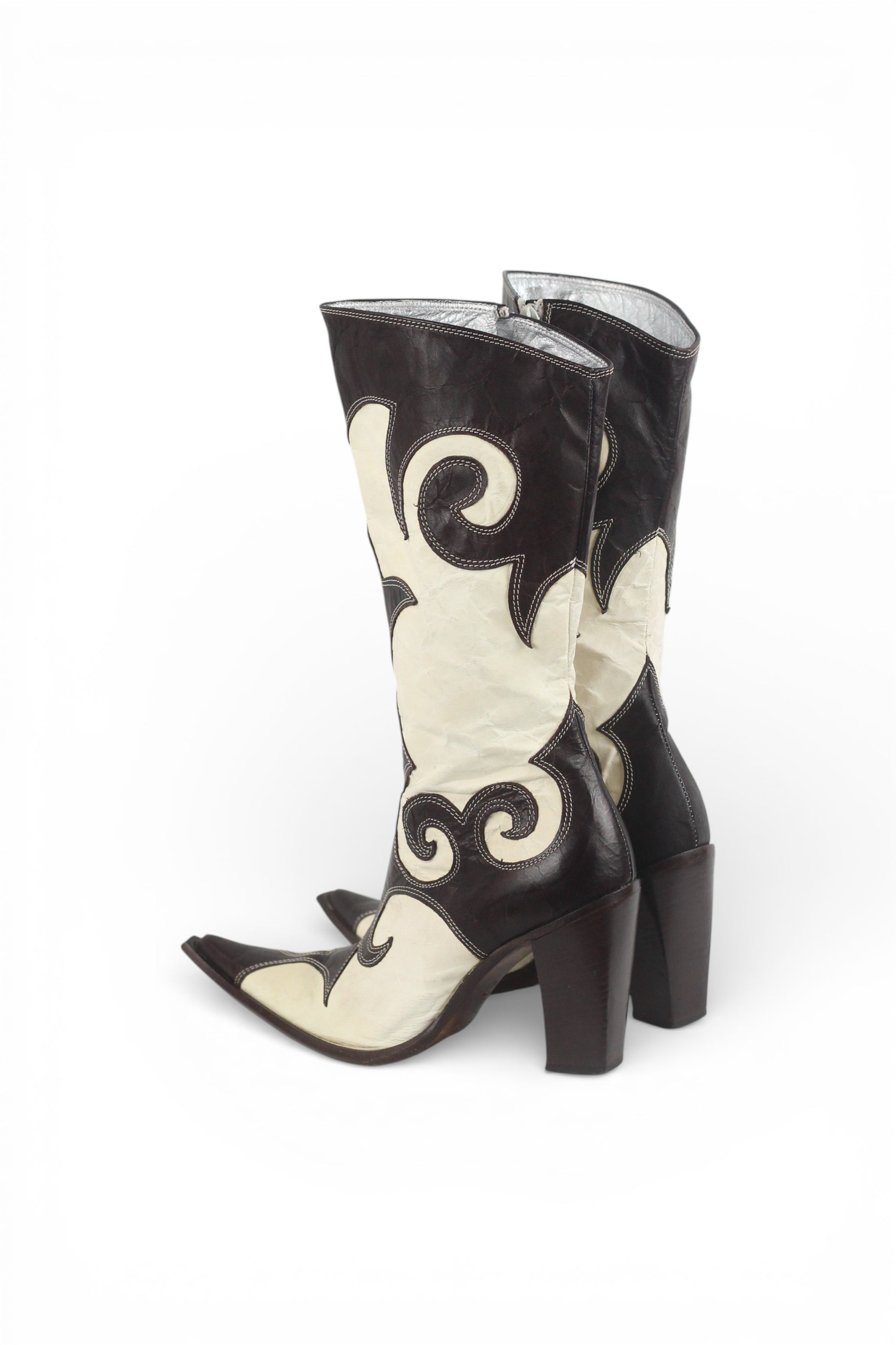 Cowboy Pointed-Toe Crinkled Leather-Look Boots