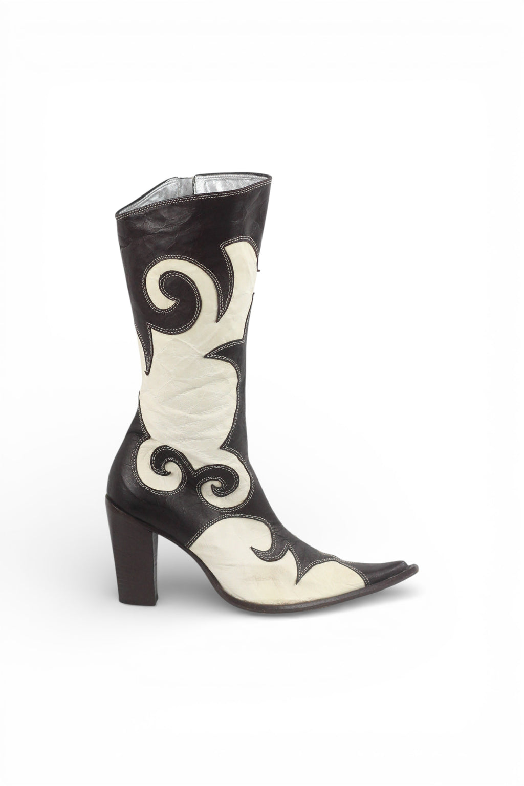 Cowboy Pointed-Toe Crinkled Leather-Look Boots